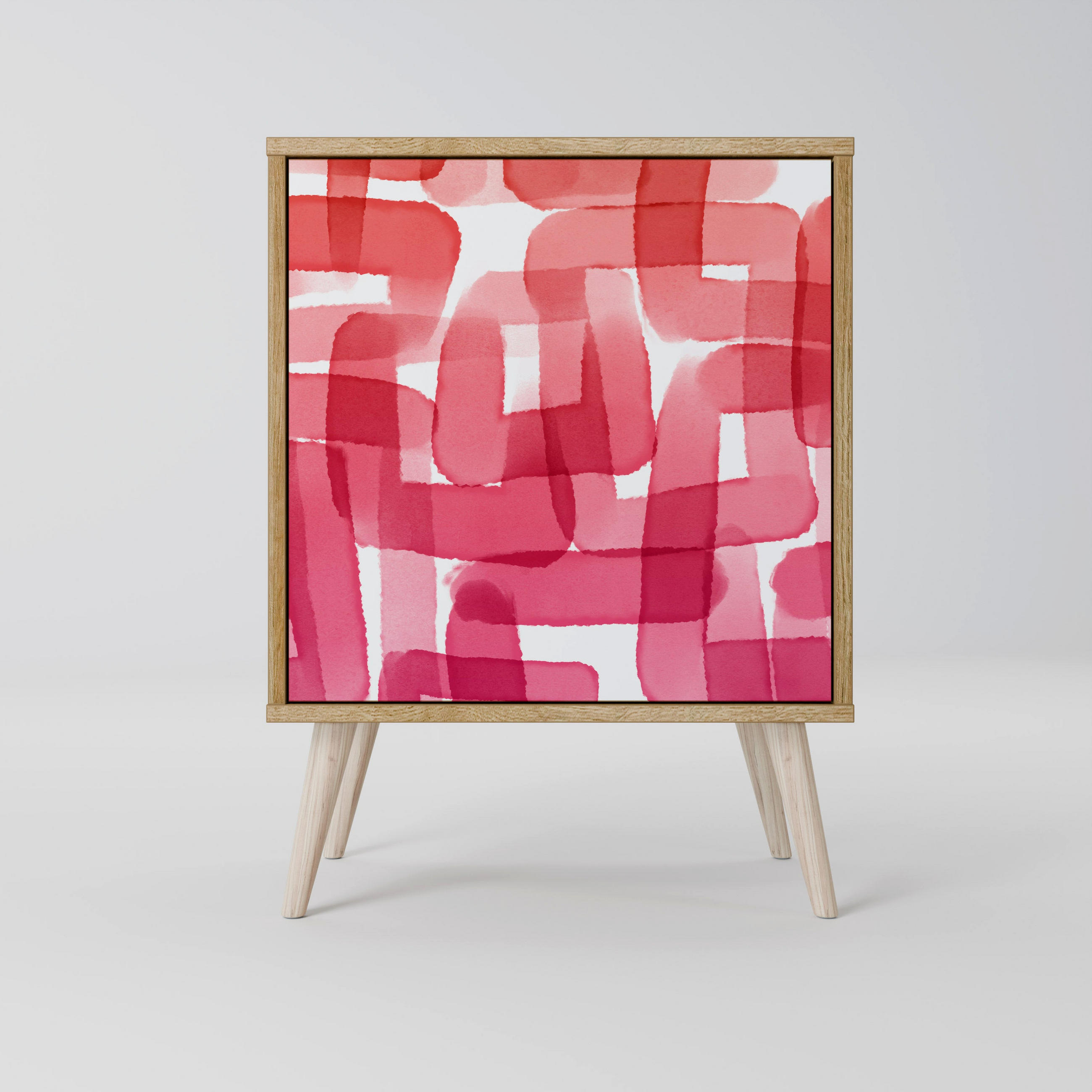 SIDEBOARD KALEIDOSCOPIC CUBISM, Eichefarben, 57,5x42x77,5 cm, Schräge Buchenholzfüße - Eichefarben/Buchefarben, Holzwerkstoff/Buchenholz (57.5/77.5/42cm) - SpaceRebels