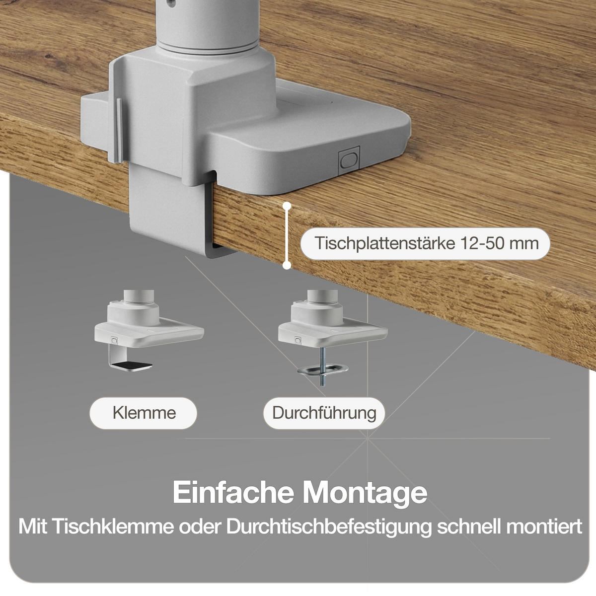MONITORARM Doppel-Monitorarm in weißaluminium mit Gasfeder für 2 Monitore 17–35 Zoll bis je 20kg / Weißaluminium - Silberfarben, Metall (25/50/13cm) - ASSMANN