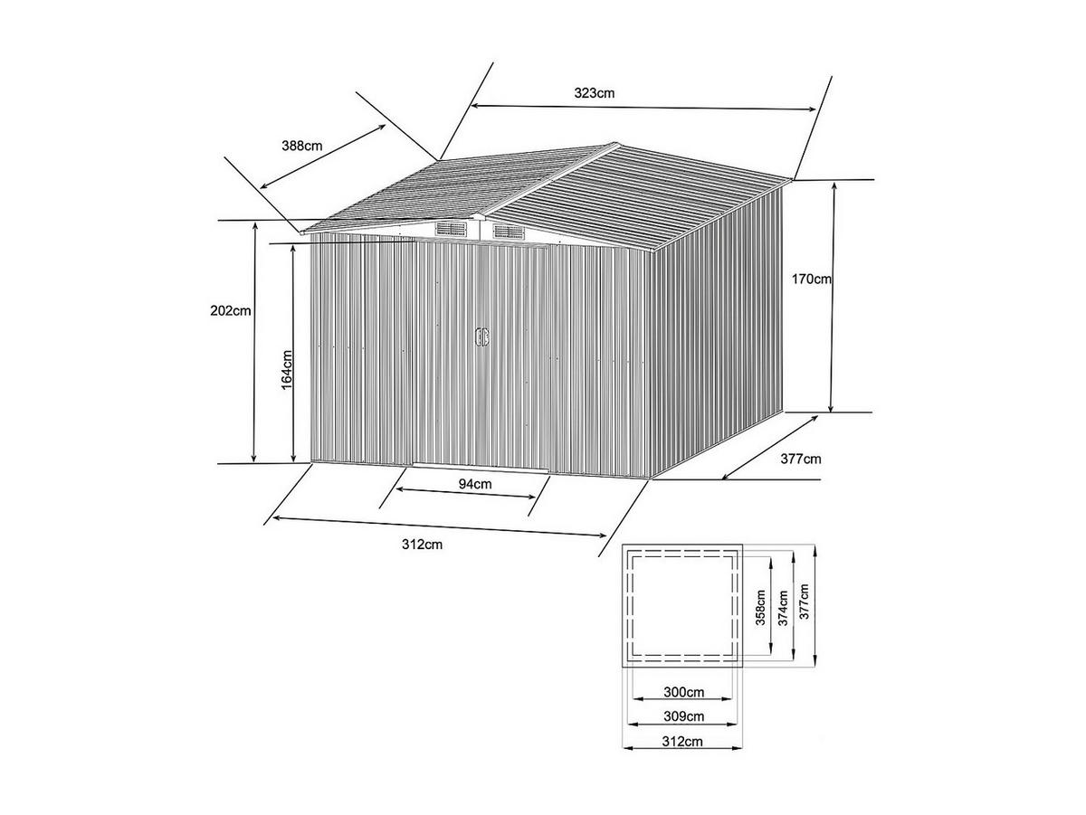 SCHREBERGARTENHAUS - 312 cm x 377 cm - metall - anthrazitgrau Manso - Anthrazit, Metall (312/170/377cm) - Vente-Unique