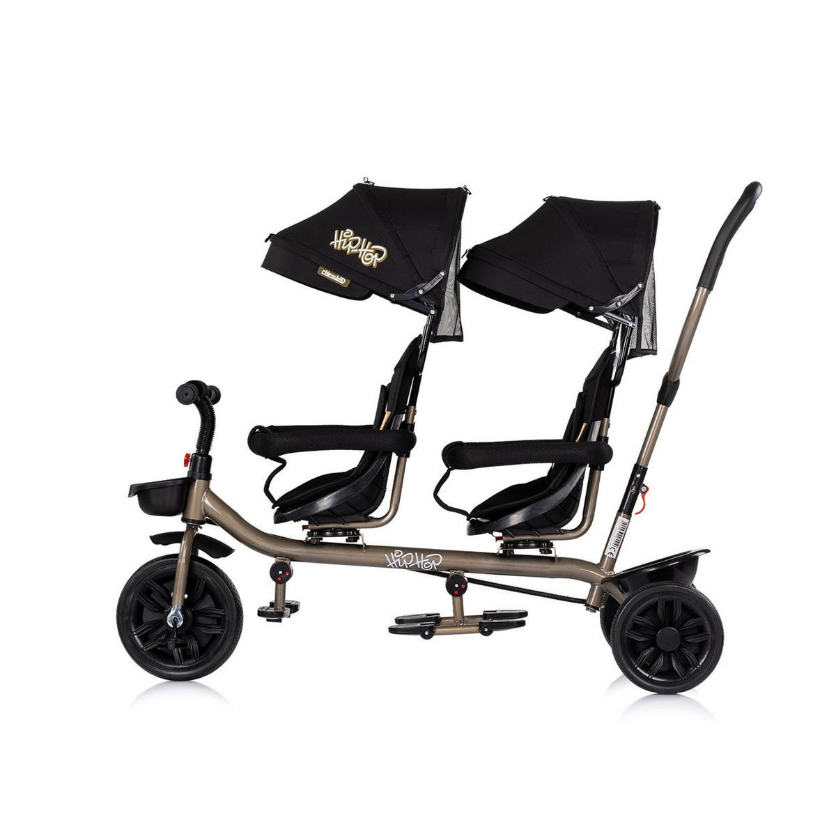 GESCHWISTERDREIRAD Hip Hop black Schiebegriff, Sitze 360° drehbar, Gurte - Schwarz, Metall (131/49/95cm) - Babyshoppen