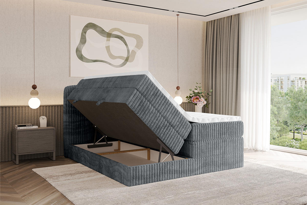 BOXBETT mit Matratze H3|H4 - NINA KING - 160x200 cm - Dunkelgrau - Schieferfarben, Holzwerkstoff (160/200cm) - ALTDECOR