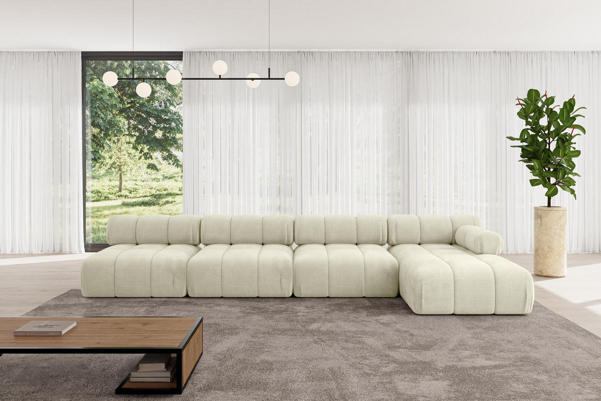 ECKSOFA modulares Sofa Razon-L3 - 380x160x70 cm Beige Velours - Beige, Holzwerkstoff/Textil (380/160cm) - ALTDECOR