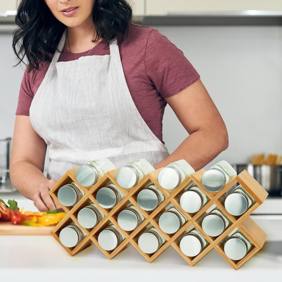 GEWÜRZREGAL - Hellbraun/Transparent, Glas/Holz (43/18/9.5cm) - Relaxdays