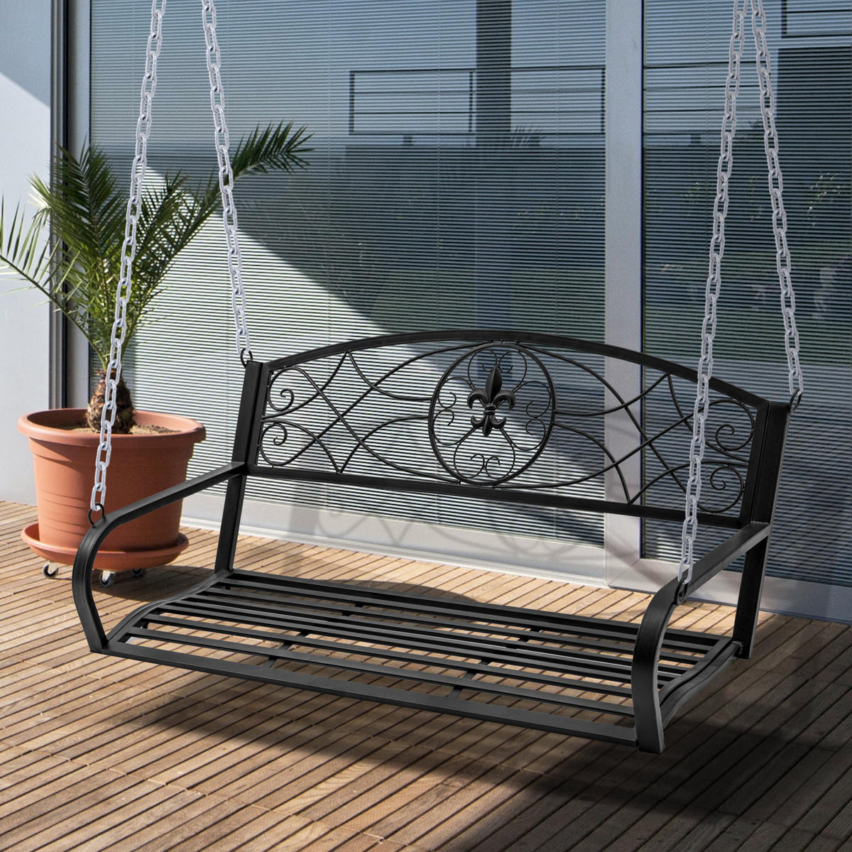 HOLLYWOODSCHAUKEL 2 Sitzer Metall schwarz - Schwarz, Metall (132/58/63cm) - LEBENLANG
