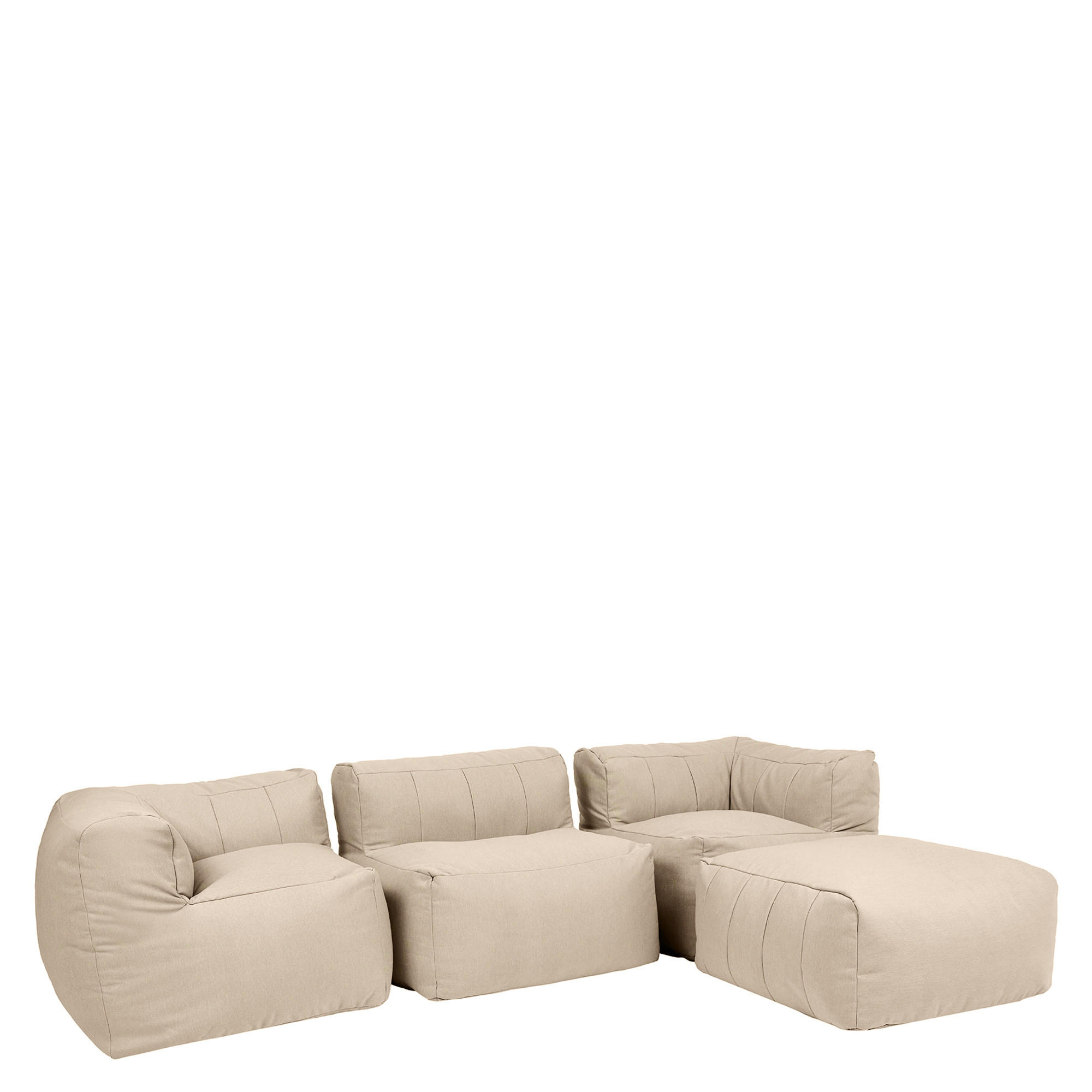 SITZSACK-SOFA Outdoor 4-tlg.: 2 Ecksessel, Sessel, Fußstütze - Beige, Textil (395/68/100cm) - icon