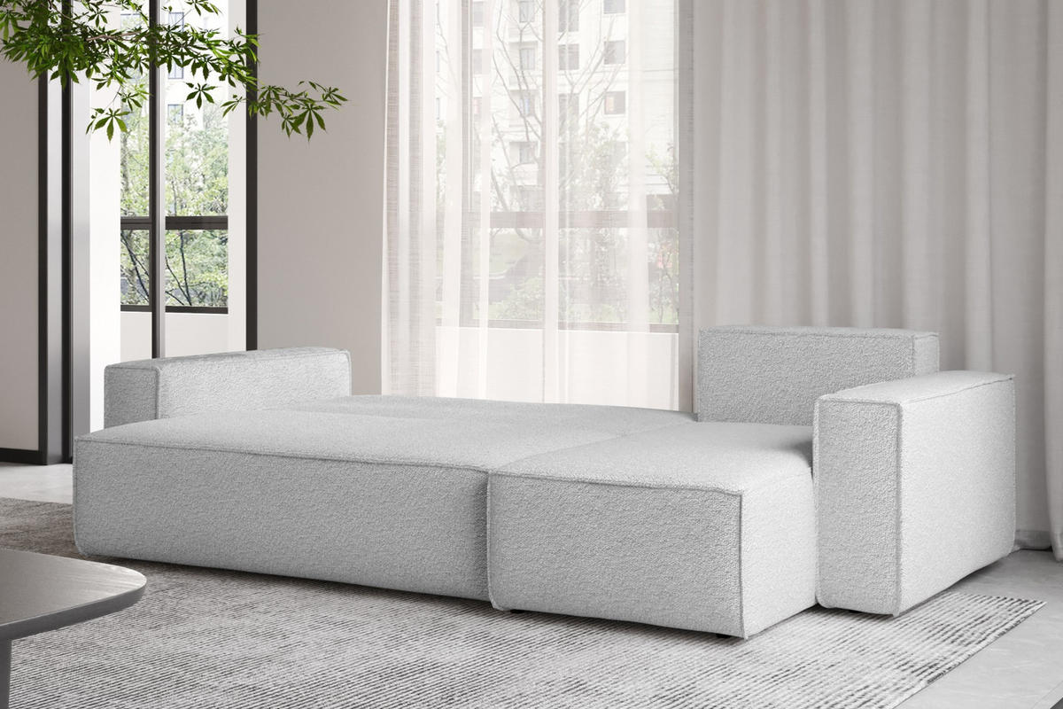 ECKSOFA Mit Schlaffunktion Und Bettkasten L-Form BEST Stoff Abriamo Hellgrau Rechts - Hellgrau, Holz/Textil (244/142cm) - Kaiser Möbel