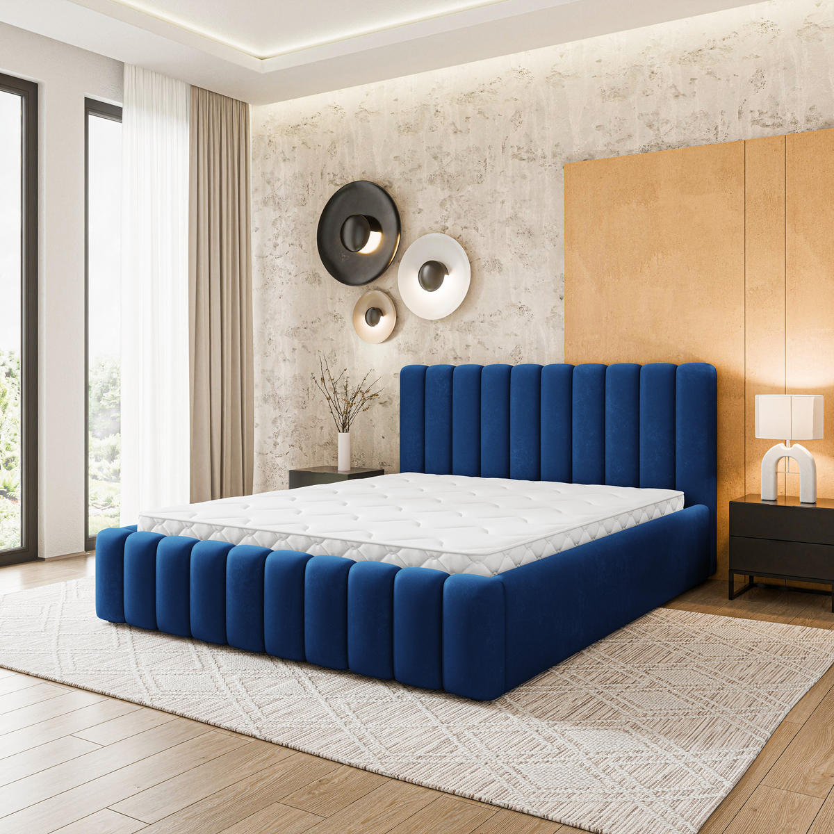 ČALOUNĚNÁ Postel DINESE 160x200 cm Modrá - modrá, kompozitní dřevo/textil (160/200cm) - MASSENO