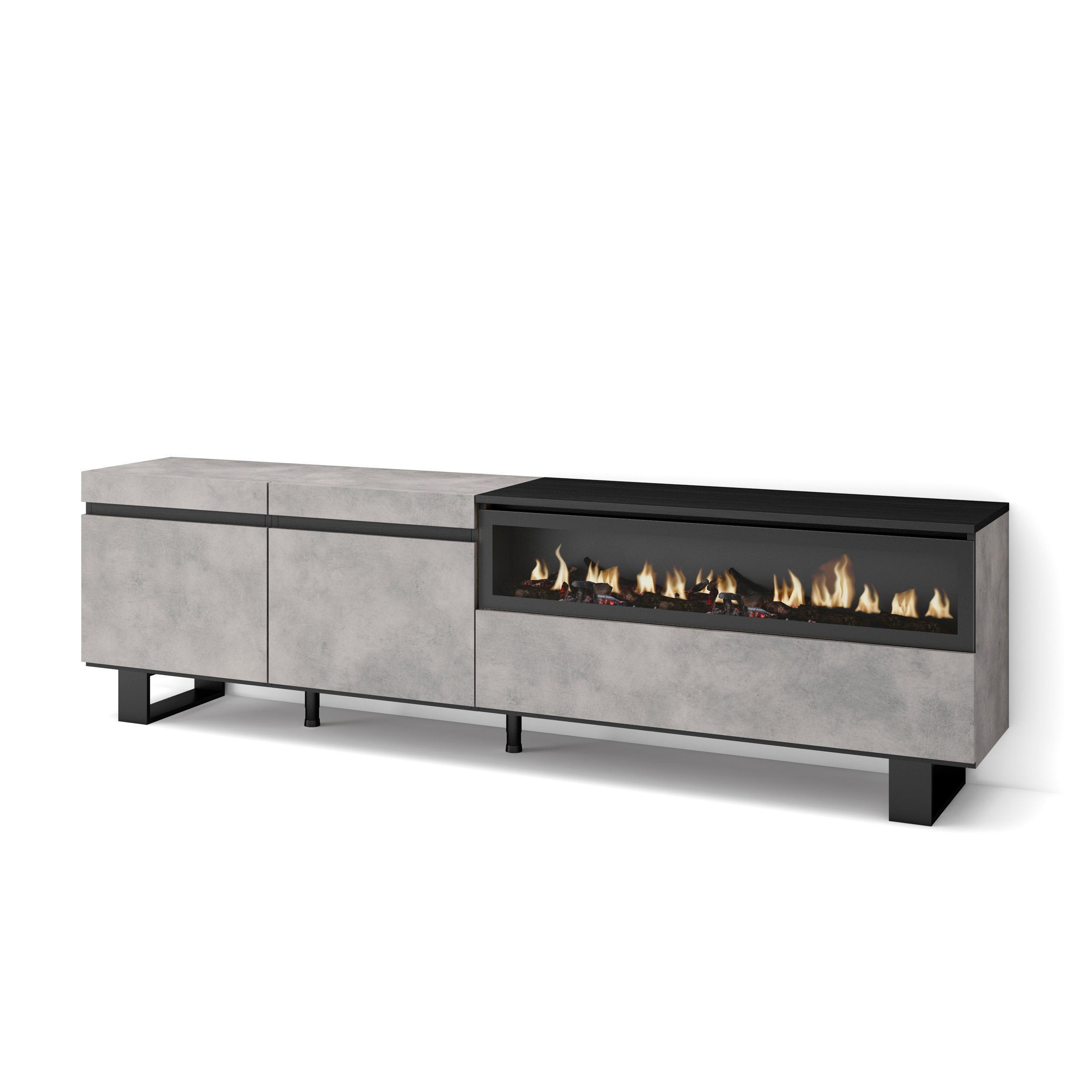 TV-SCHRANK zementgrau, mit Elektrokamin, 200/35/57cm - Grau, Holzwerkstoff (200/57/35cm) - Skraut Home