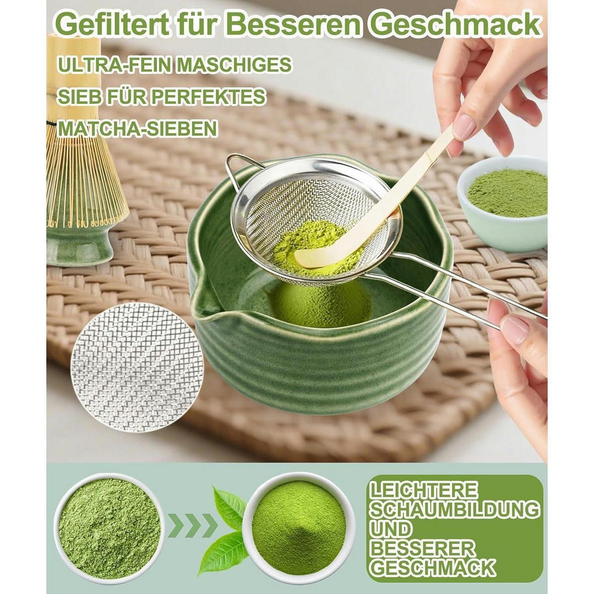 MATCHA Set 7-teilig Bambus und Keramik Grün - Grün, Keramik (15/10/15cm)