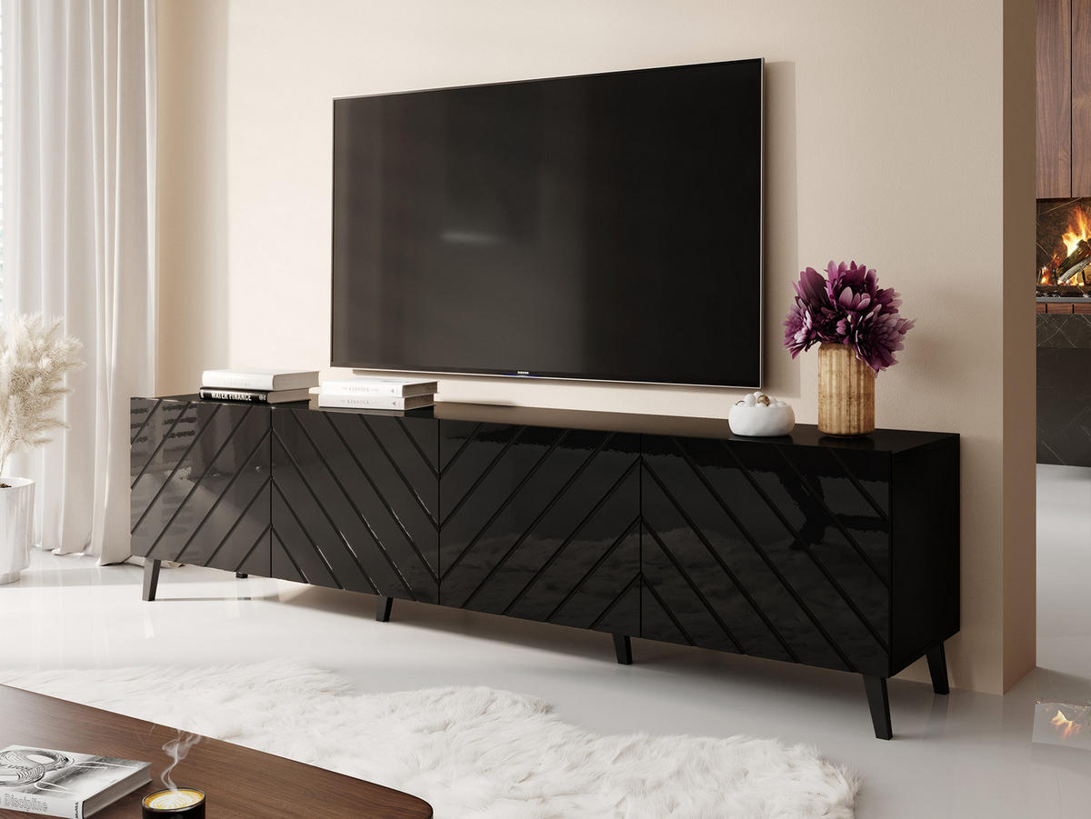 TV-LOWBOARD Abeto 200 - Schwarz Hochglanz/Schwarz, Holzwerkstoff/Kunststoff (200/52/42cm) - MIRJAN24