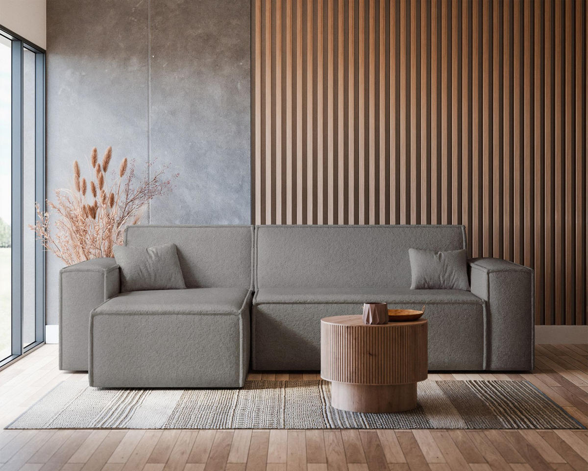 ECKSOFA Scarlo Hellbraun Bouclé-Bezug - Hellbraun/Schwarz, Kunststoff/Textil (244/145cm) - Selsey