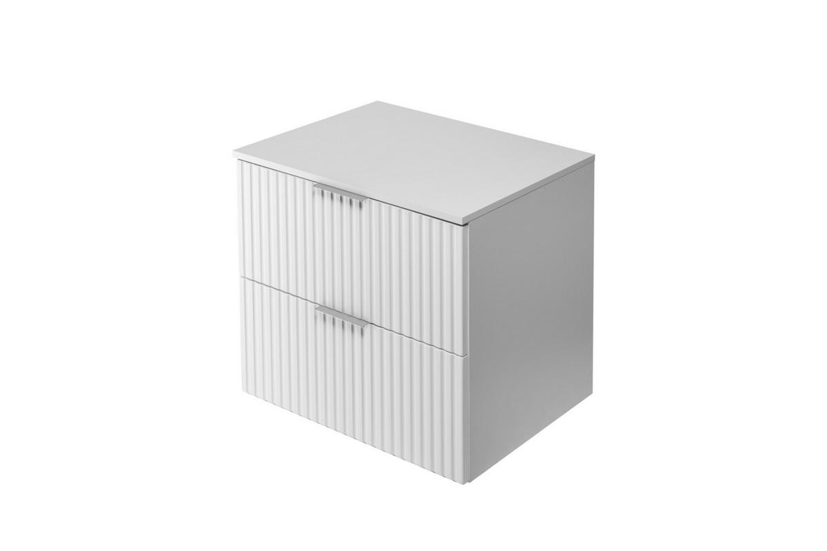 WASCHBECKUNTERSCHRANK, Weiß, 60 x 57 x 46 cm, silberner Griff + Arbeitsplatte - Silberfarben/Weiß, Holzwerkstoff (60/57/46cm) - 3XE LIVING
