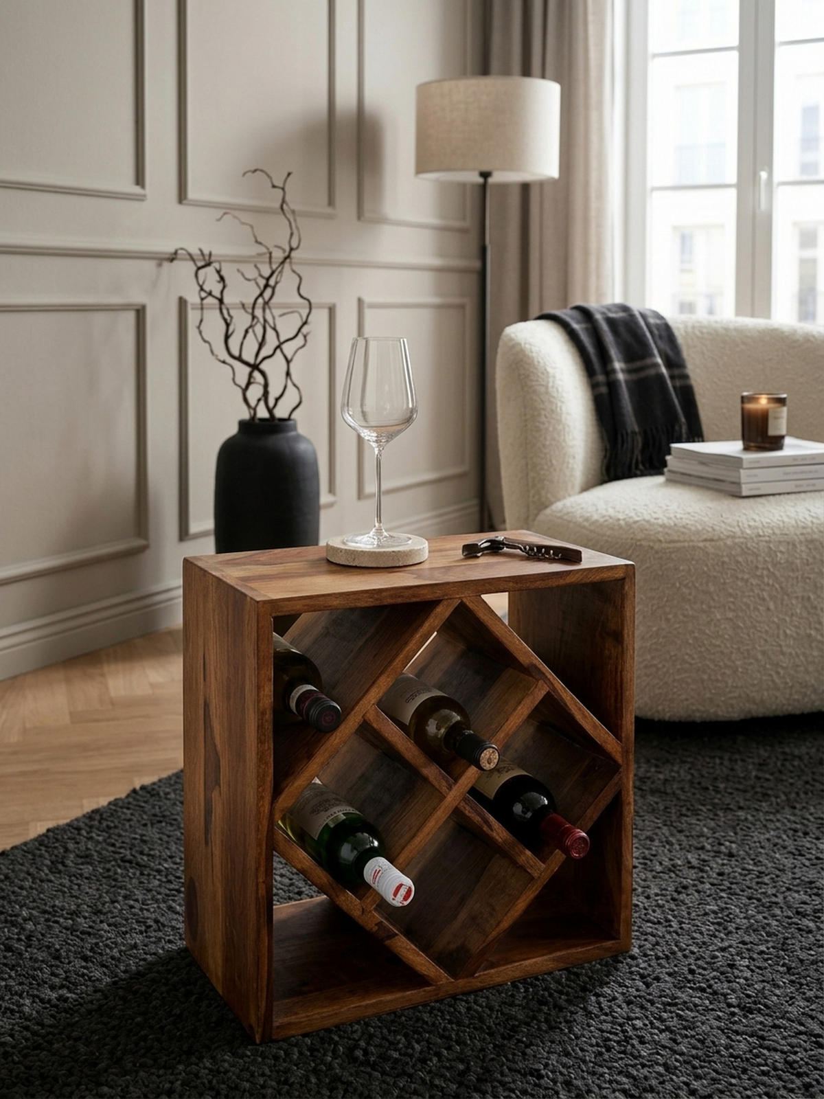 WEINREGAL Massivholz für 8 Flaschen platzsparend - Braun, Holz (40/40/25cm) - KADIMA DESIGN