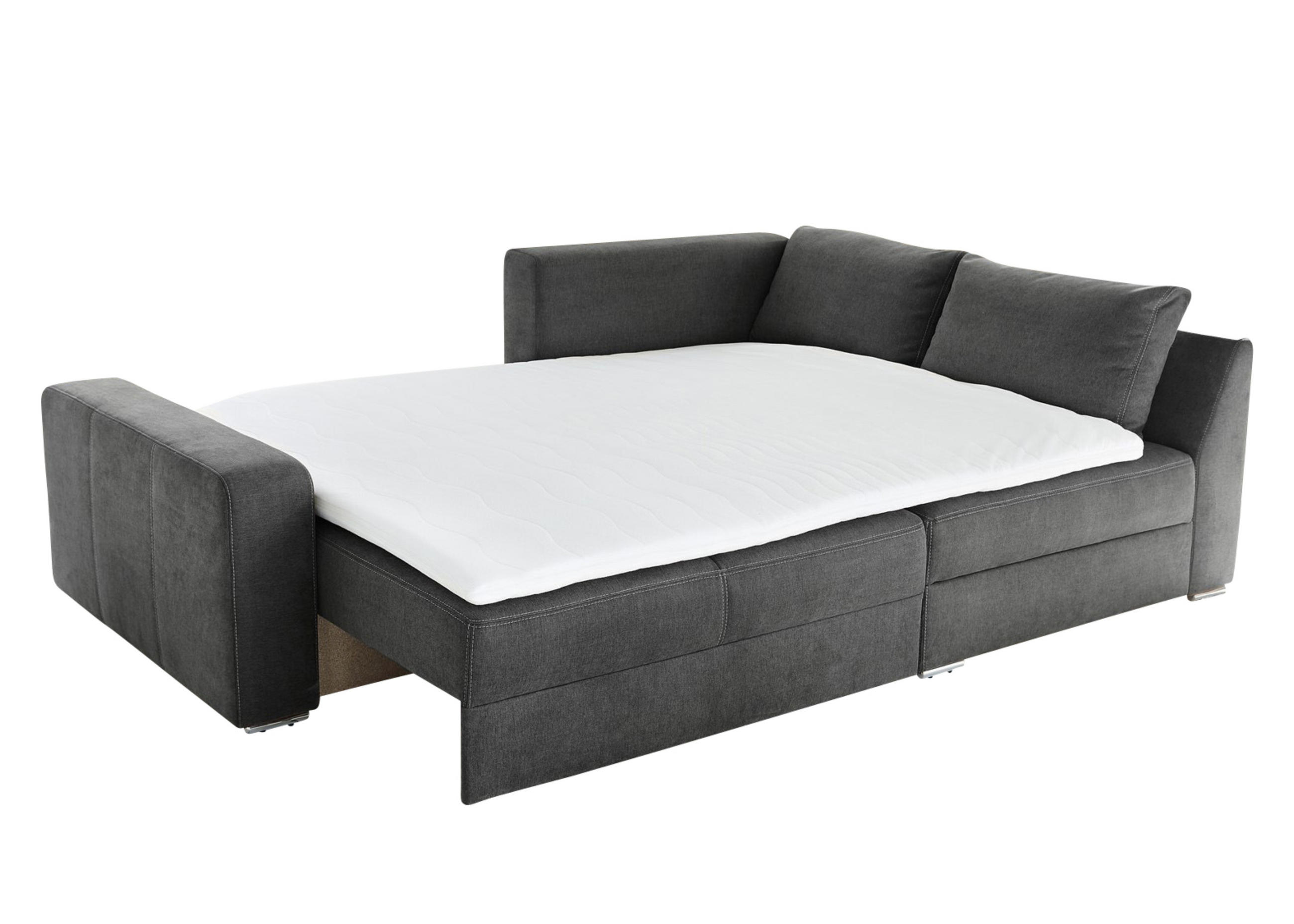 ECKSOFA-DAUERSCHLÄFER Boxspring Federkern Topper Bettkasten, seitenverkehrt montierbar B260/T181/H88 cm, Mikrofaser in Grau Anthrazit / 15107 - Chromfarben/Schieferfarben, Textil/Metall (260/181cm) - luma-home