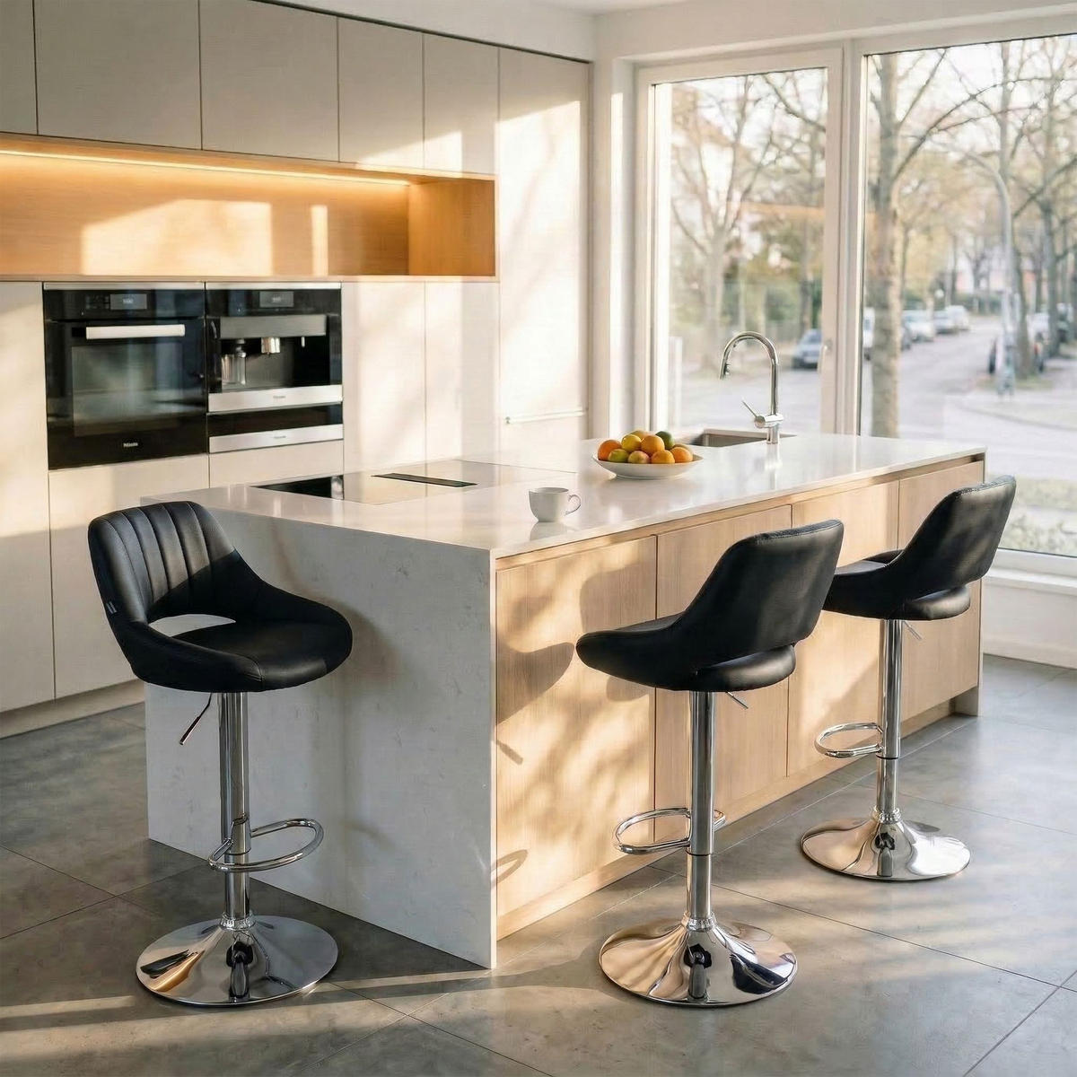 BARHOCKER Lederlook Schwarz - Chromfarben/Schwarz, Textil/Metall (47/85/48cm) - CLP