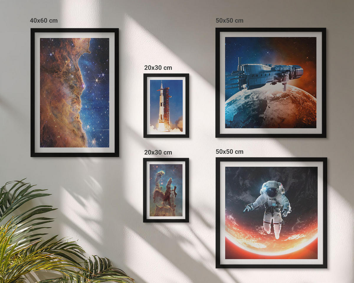 WANDBILDER 5er-Set - 50x50 cm & 20x30 cm & 40x60 cm Schwarzer Rahmen - Farbenfrohes abstraktes Porträt - Schwarz, Kunststoff (40/60cm) - ArtPrintCave