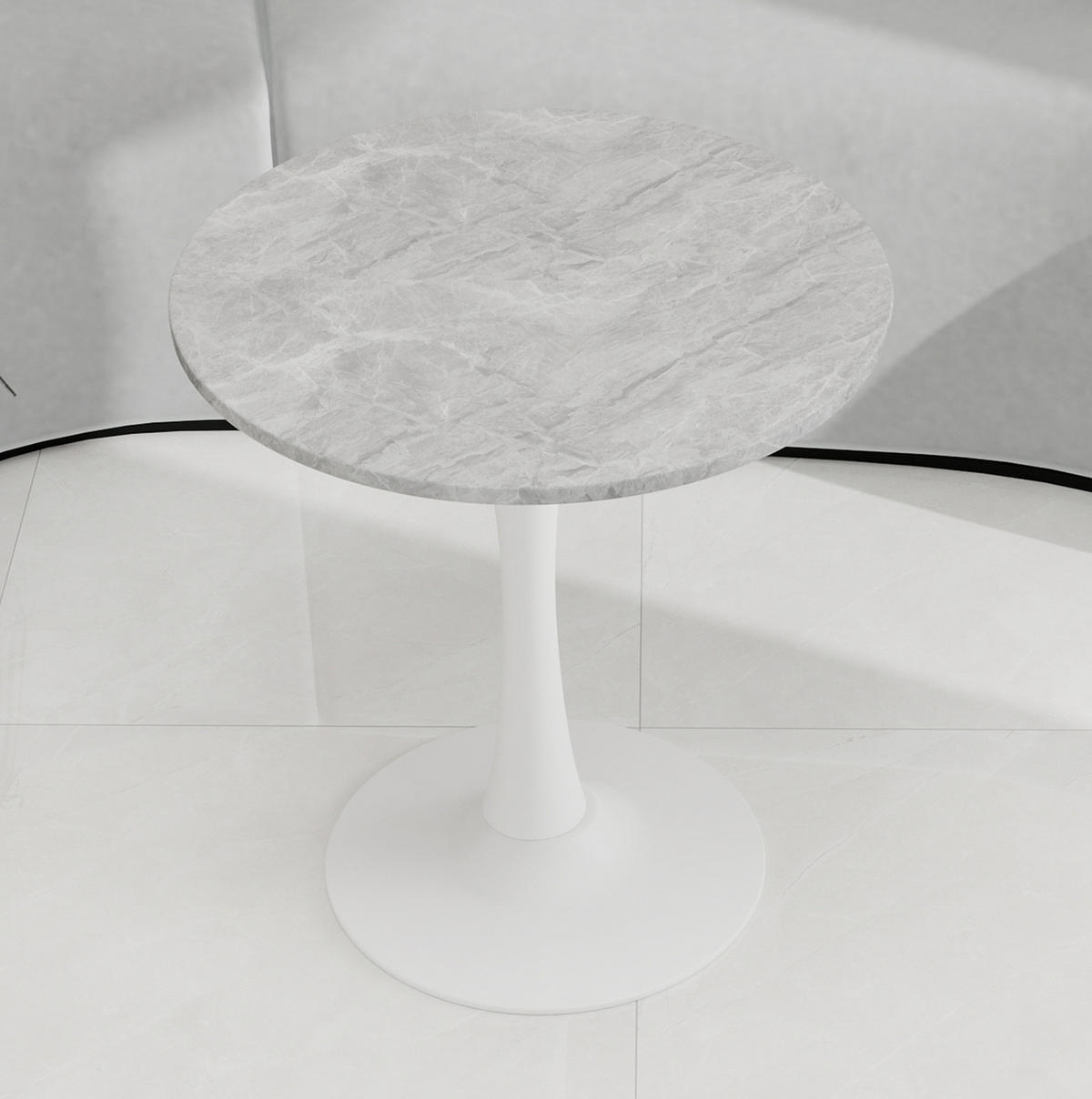 COUCHTISCH 70,1 cm aus Kunstmarmor in Grau/Weiß–rund und modern - Grau, Stein (70/70/72cm) - Flora Grace