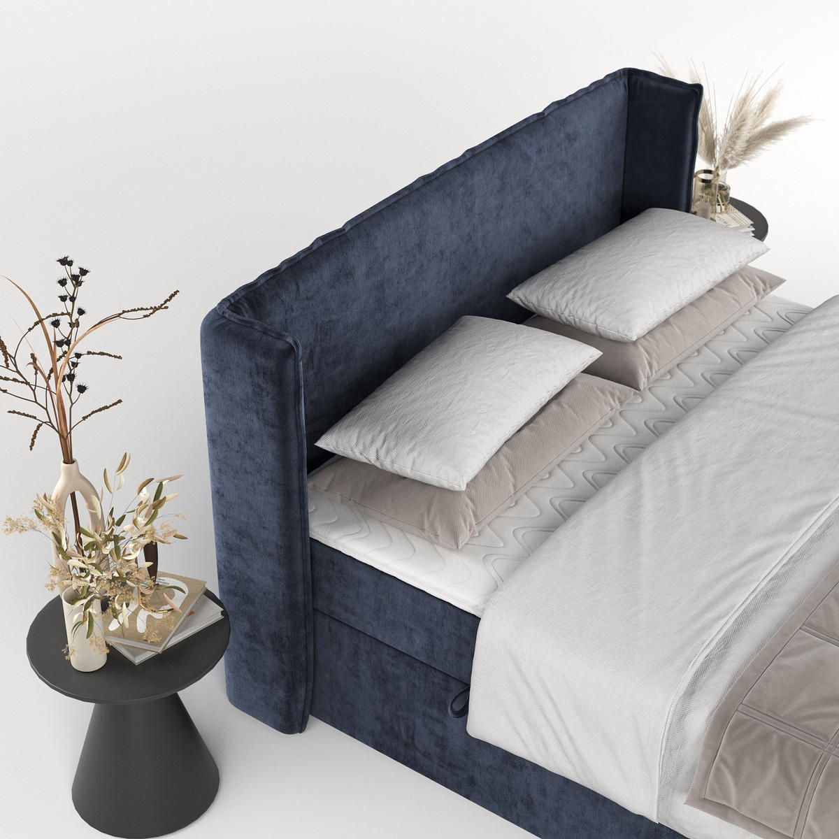 BOXBETT Viva 200/200 cm Marineblau im Lotta Stoff - Schwarz/Dunkelblau, Holz/Holzwerkstoff (200/200cm) - AltaBeds