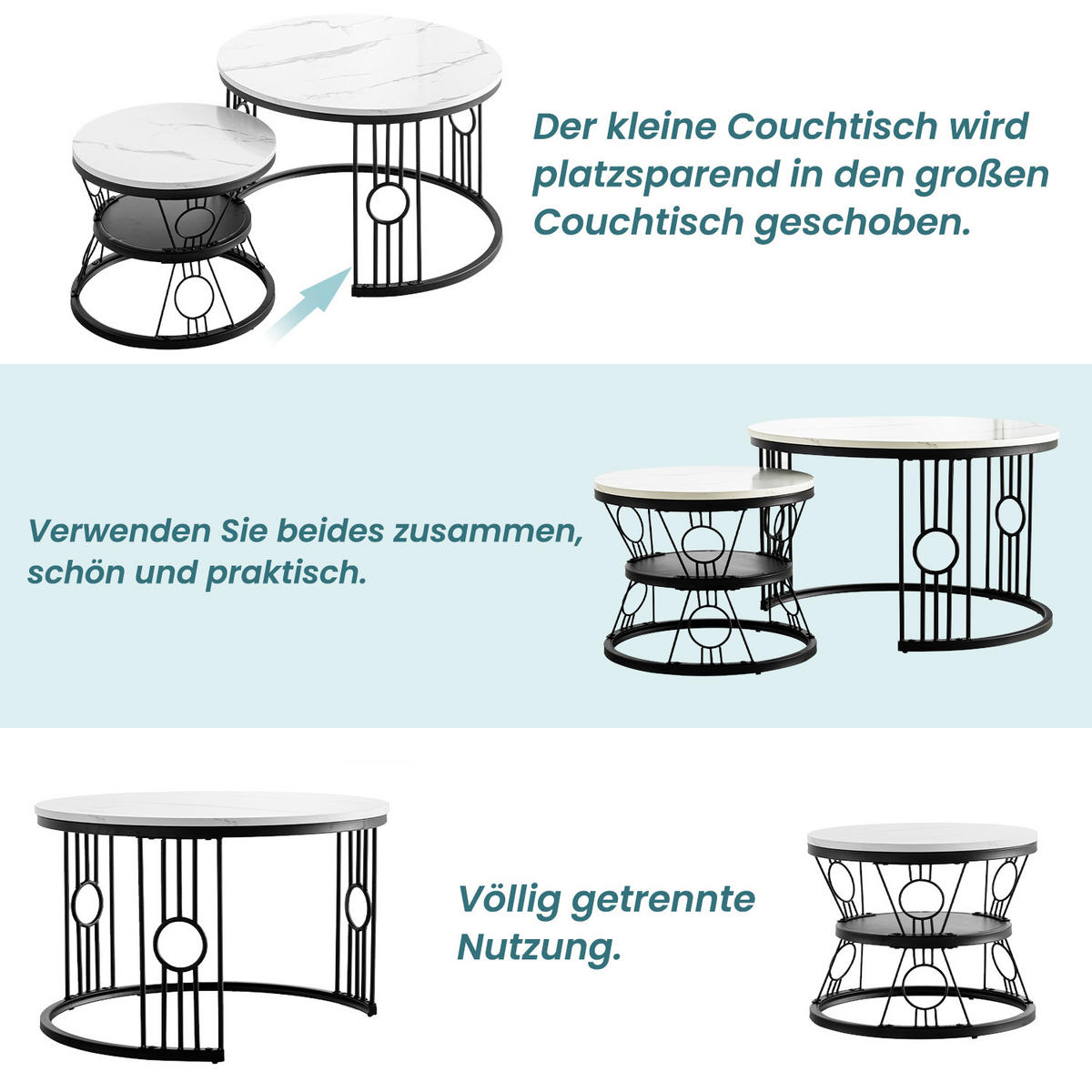 COUCHTISCH 2er-Set mit Sicherheitsdesign ohne Lötstellen - Weiß, Holzwerkstoff (70/70/45cm) - OKWISH