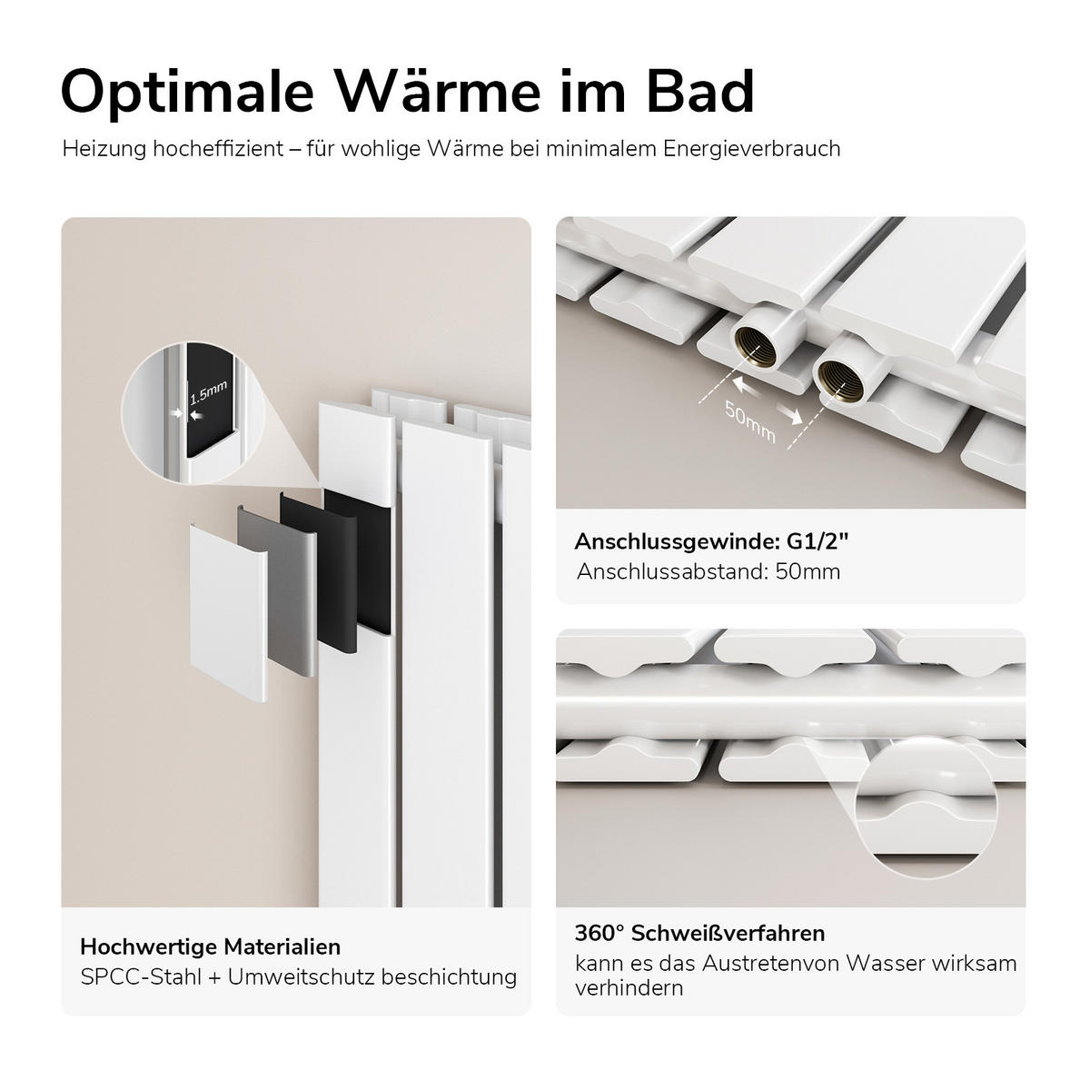 HEIZKÖRPER Vertikal Warmwasser Zweilagig Weiß 160/46/6,6 cm - Weiß, Metall (46/160/6.6cm) - EMKE