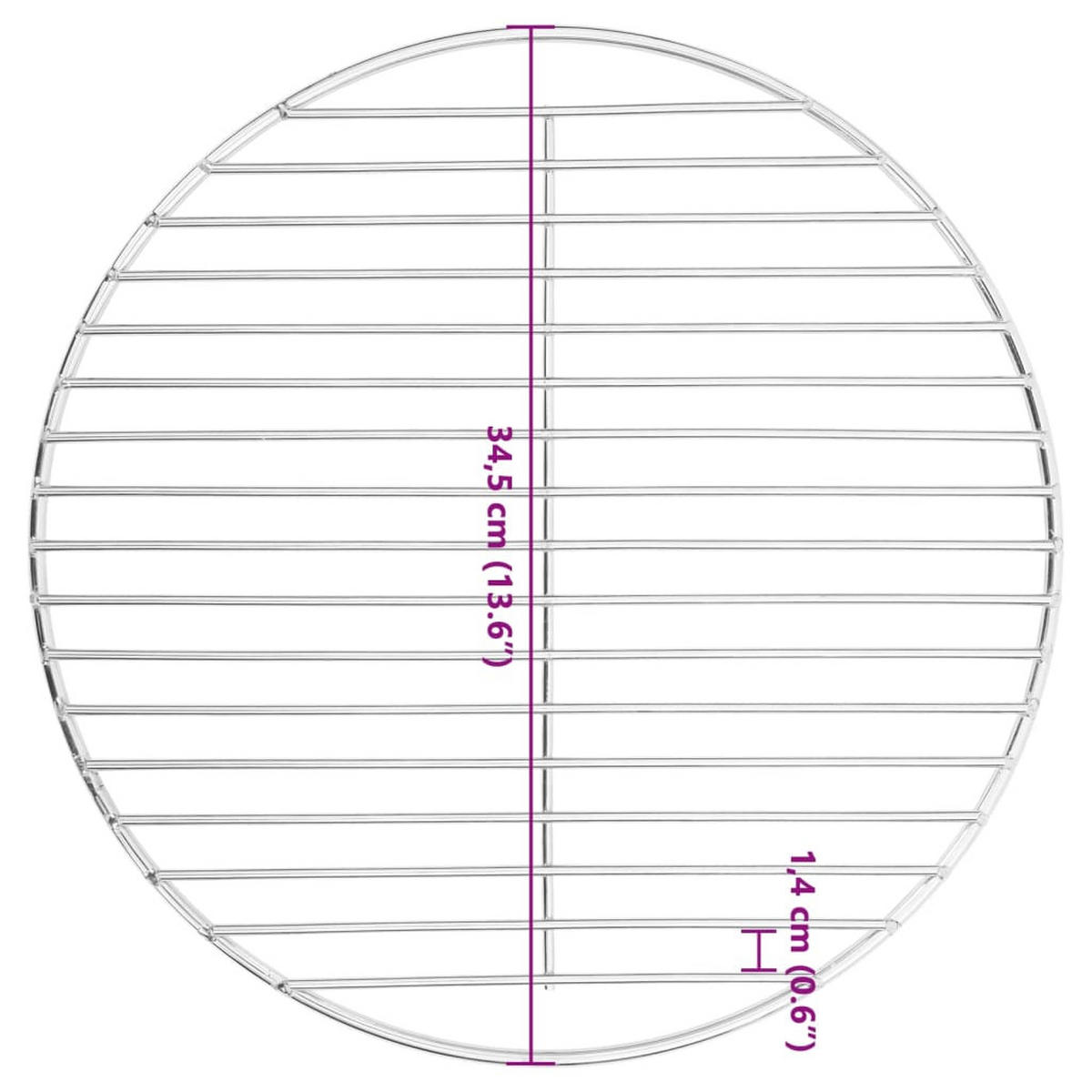 GRILLROST Rund Ø34,5 Cm 304 Edelstahl - Silberfarben, Metall (34.5/34.5cm) - vidaXL