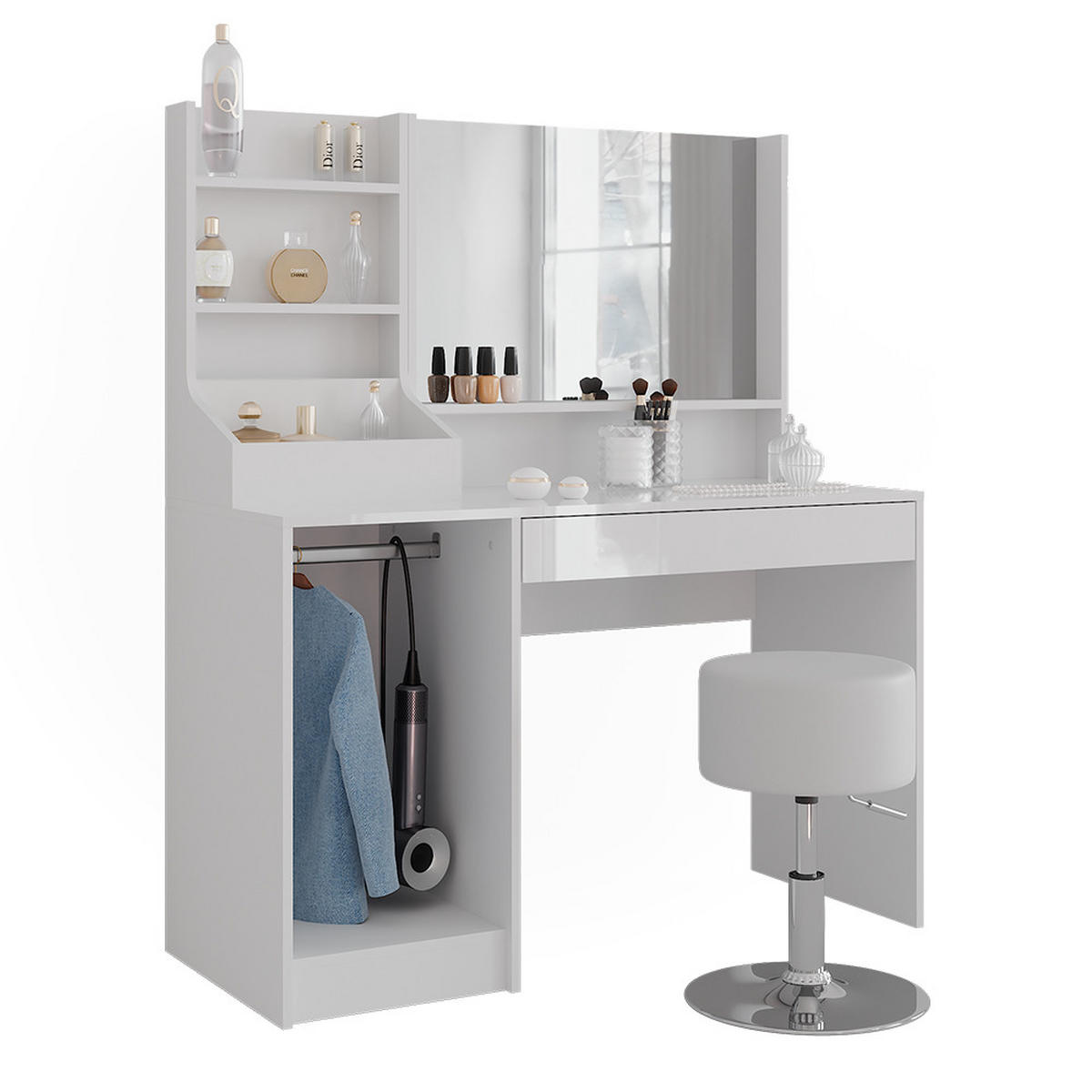 SCHMINKTISCH Sherry Weiß/Weiß Hochglanz 119.8 cm 4 Teile - Weiß Hochglanz, Holzwerkstoff (119.8/76/50.1cm) - Vicco