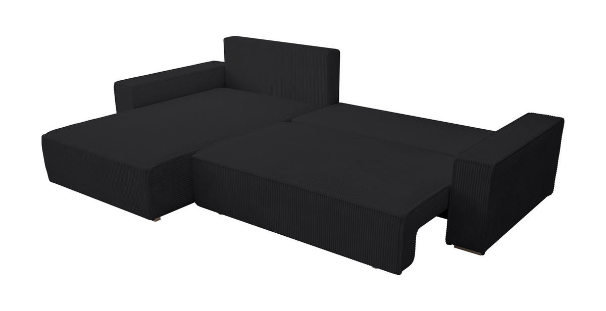 ECKSOFA Alice mit Bettkasten und Schlaffunktion, Cordstoff in L-Form - Schwarz, Textil (289/184cm)