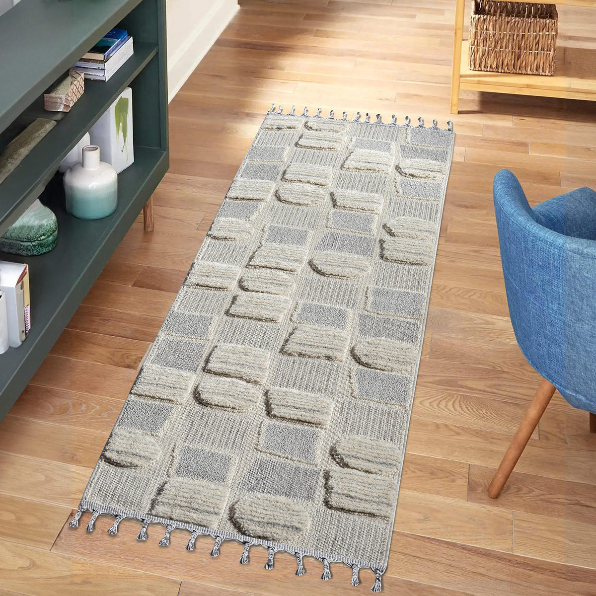KURZFLOR-TEPPICH Valencia 950 Creme 80x300 cm - Blau/Creme, Textil (80/300cm) - carpet city