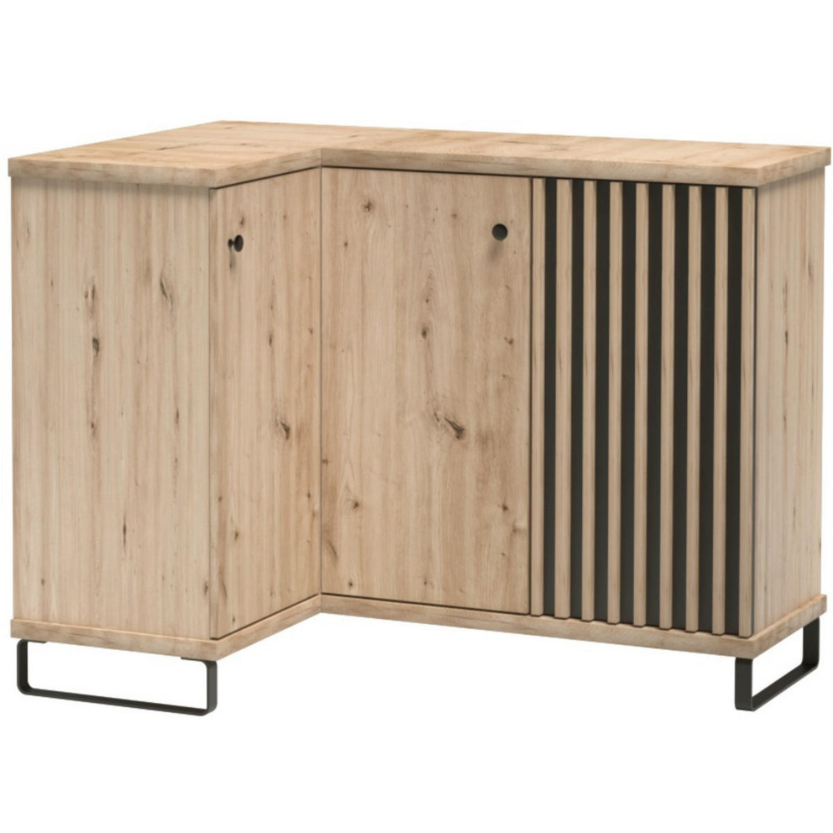 ECKKOMMODE Caya mit zwei Türen und Metallbeinen, Eiche Artisan - Schwarz/Eiche Artisan, Holzwerkstoff/Metall (123/95/82cm) - Beautysofa