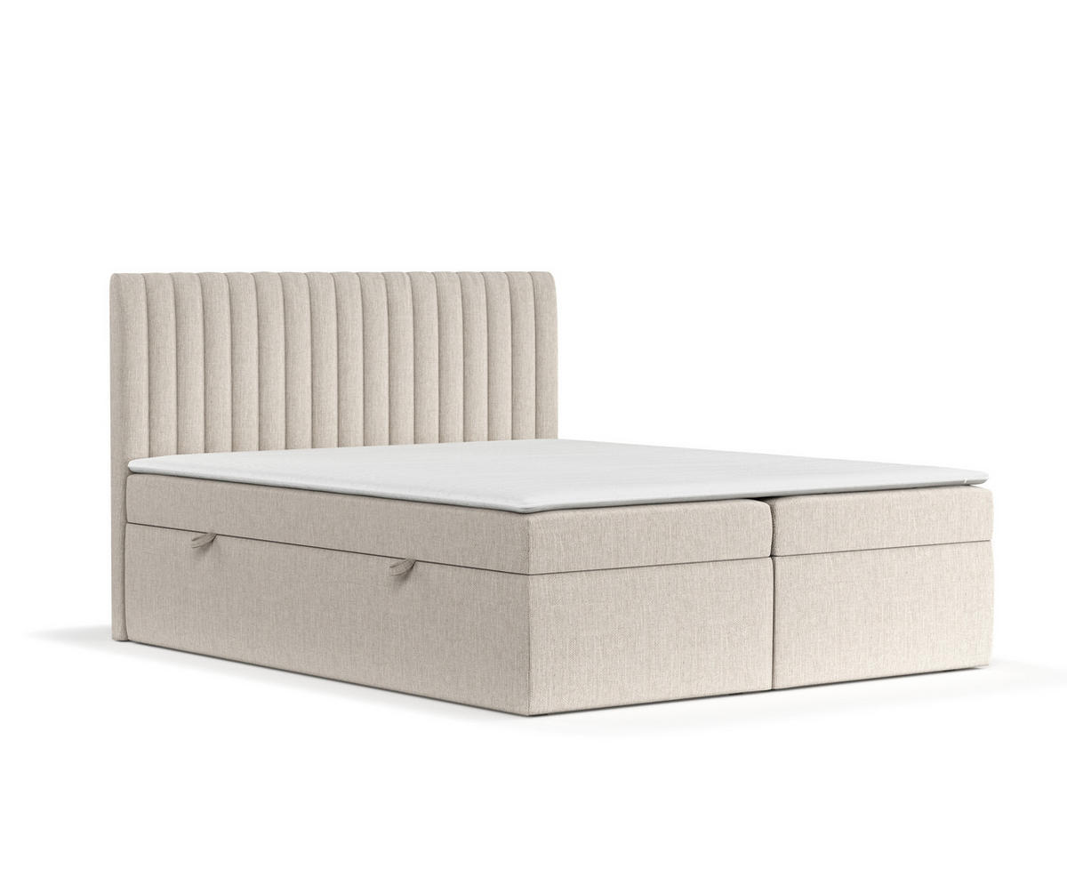 BOXBETT Spencer Beige 180/200 cm mit Matratze und Topper - Beige/Schwarz, Holz/Holzwerkstoff (180/200cm) - Maison de Reve