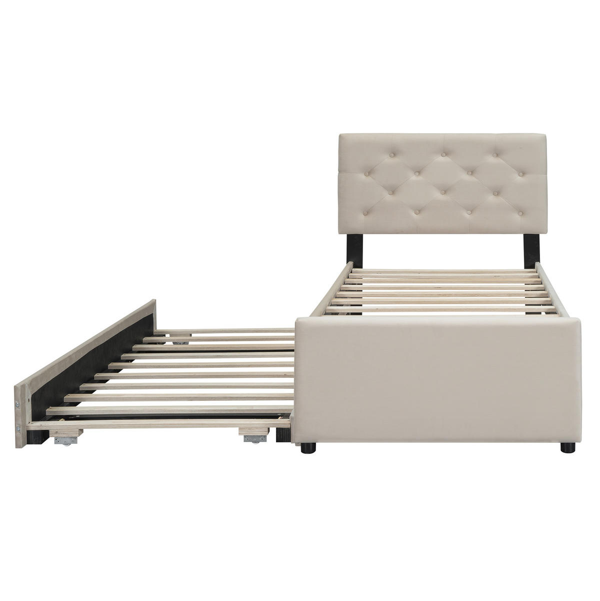 BETT mit Rollbett 90x200 cm Samt Beige - Beige, Metall (90/200cm) - Meubliv
