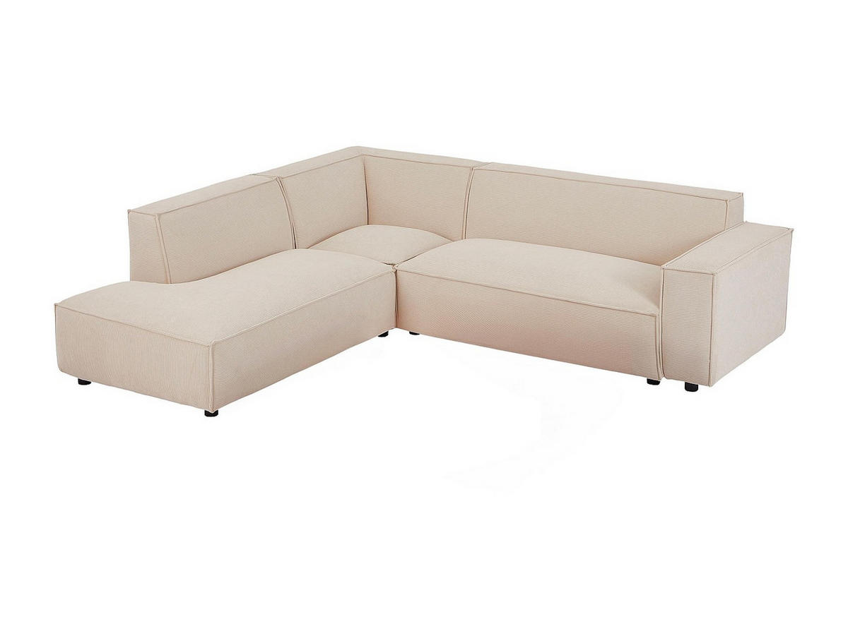 SOFA - 6 Personen - samt - beige Borore - Beige, Holz/Textil (256/75/231cm) - Vente-Unique