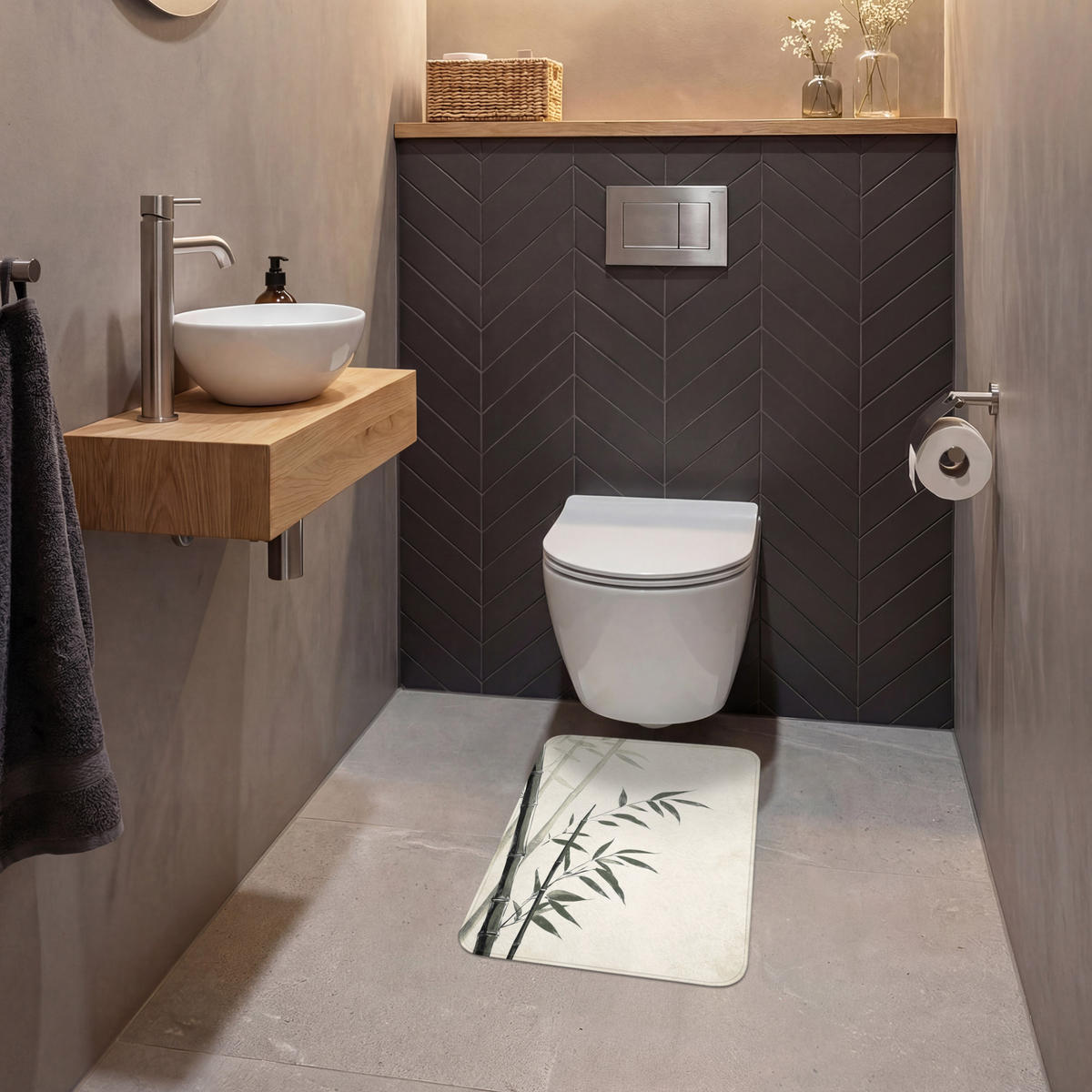 WC PŘEDLOŽKA Japandi - Bambus - béžová 40x60 cm - ecru, textil/plast (40/1cm) - OnlyWow