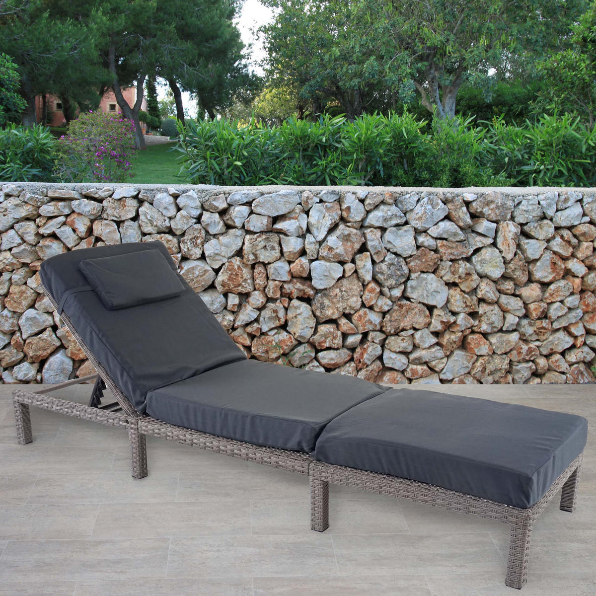 POLY-RATTAN SONNENLIEGE PREMIUM Grau, Grau - Grau, Kunststoff (60/71/198cm) - MCW
