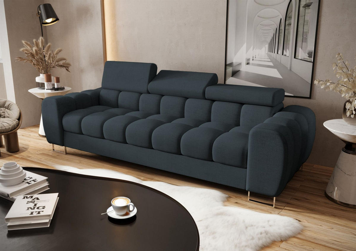 SOFA 3-sitzer Bastien In Stoff Moly - Anthrazit, Holzwerkstoff/Textil (265/95/97cm) - Fun Möbel