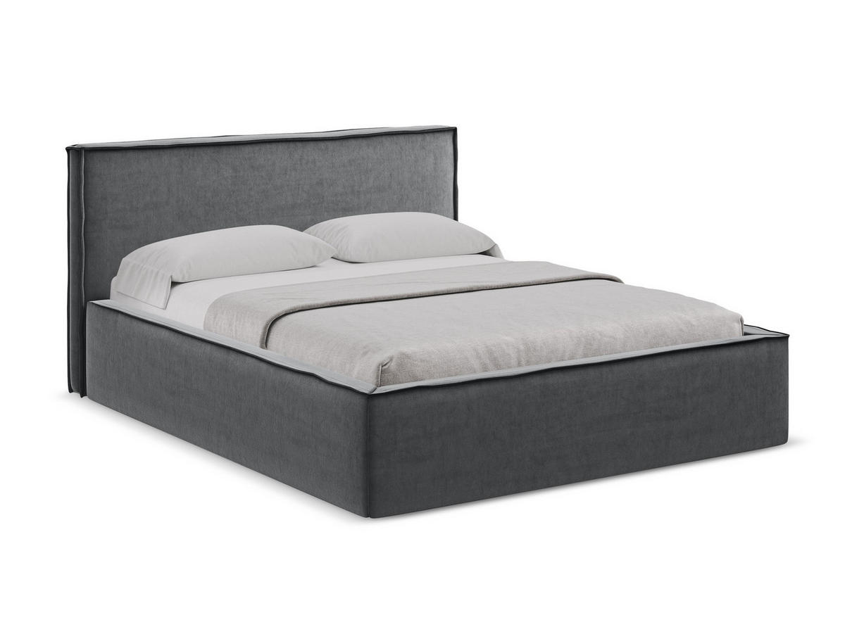 POLSTERBETT mit Bettkasten und Lattenrost 180x228 Grau - Dunkelgrau/Schwarz, Kunststoff/Textil (160/200cm) - Makamii