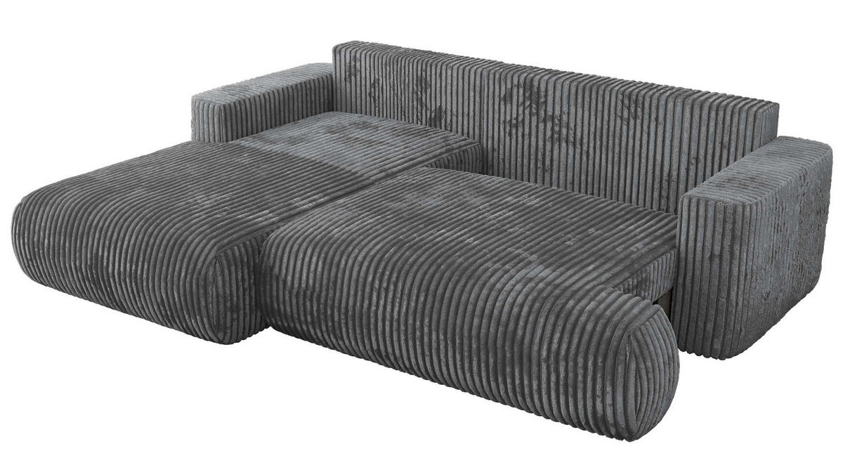 ECKSOFA OVO L Dunkelgrau Cord - Links Seite - Dunkelgrau/Schwarz, Kunststoff/Textil (271/195cm) - MKS