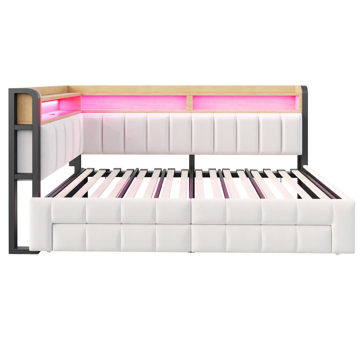 AUSZIEHBETT 90/180/200 cm DE-32703 mit Stauraum und LED Beige - Beige, Metall (90/200cm) - ComfortXL