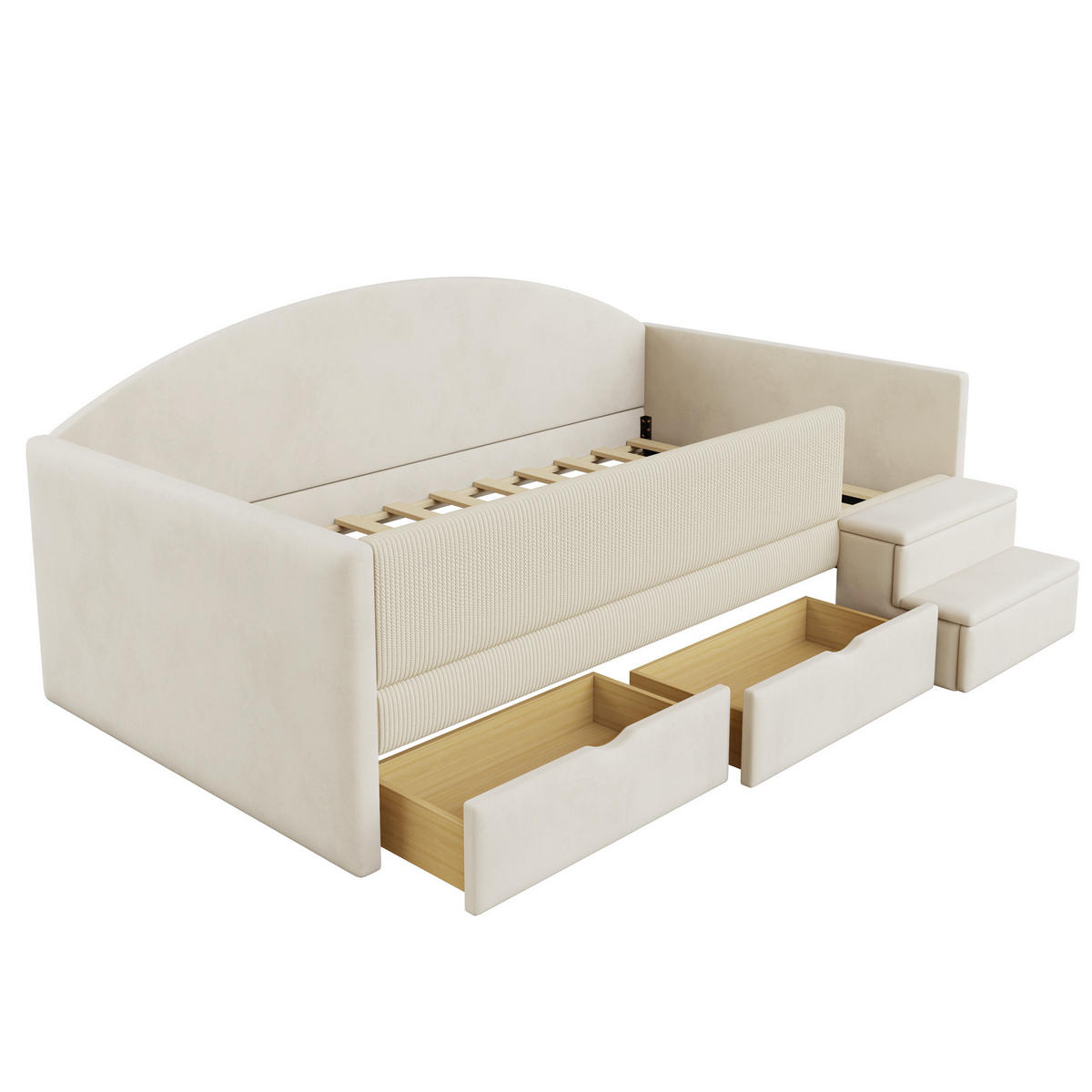 KINDERBETT 90/190 cm in Beige Samt mit 2 Schubladen und Stufen - Beige, Holzwerkstoff/Textil (90/190cm) - WISHDOR