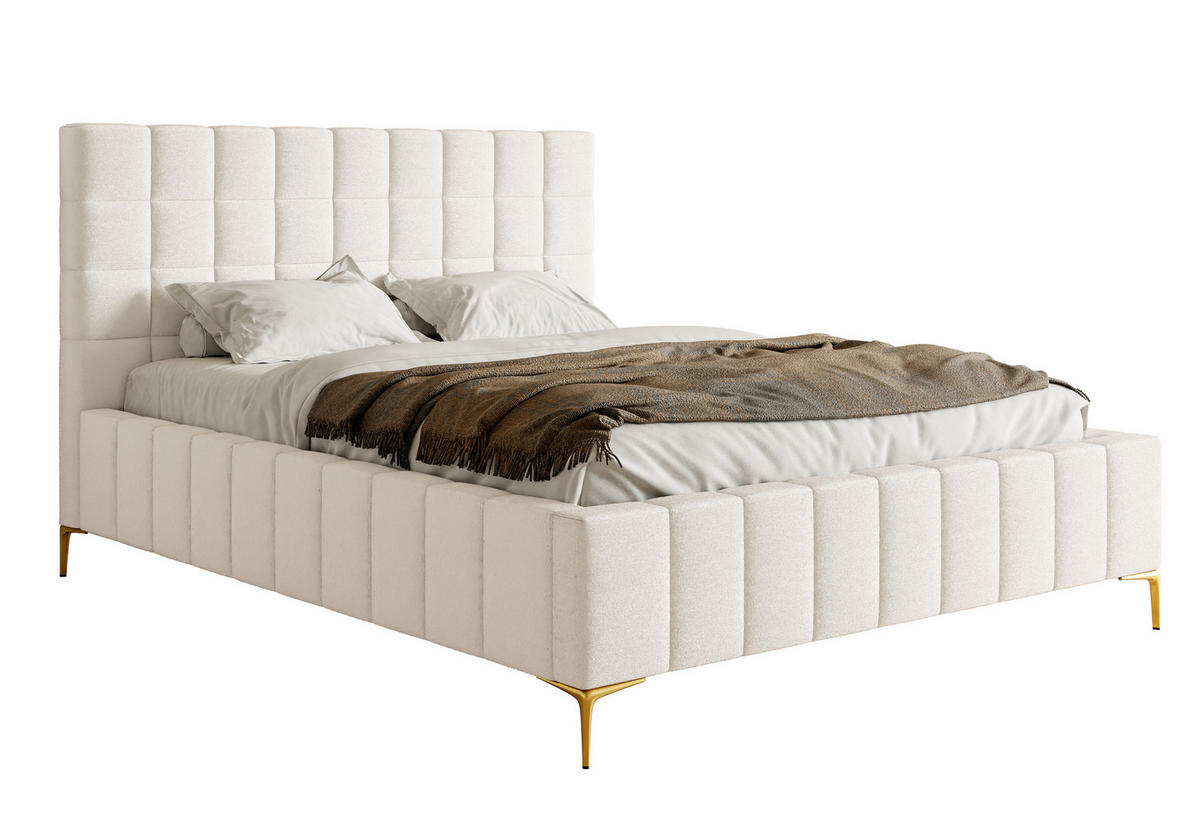 POLSTERBETT Szejlo Creme Chenille 140 cm - Goldfarben/Creme, Textil/Metall (140/200cm) - Selsey