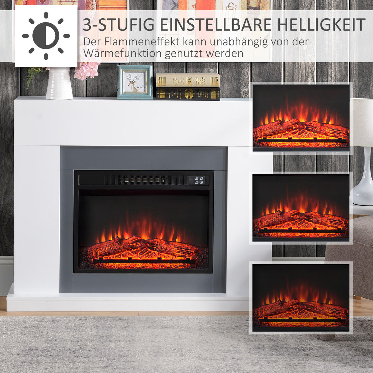LED Elektrokamin mit Flammeneffekt, 113 x 26,6 x 87,5 cm, Weiß - Weiß, Metall (26.6/87.5/113cm) - HOMCOM