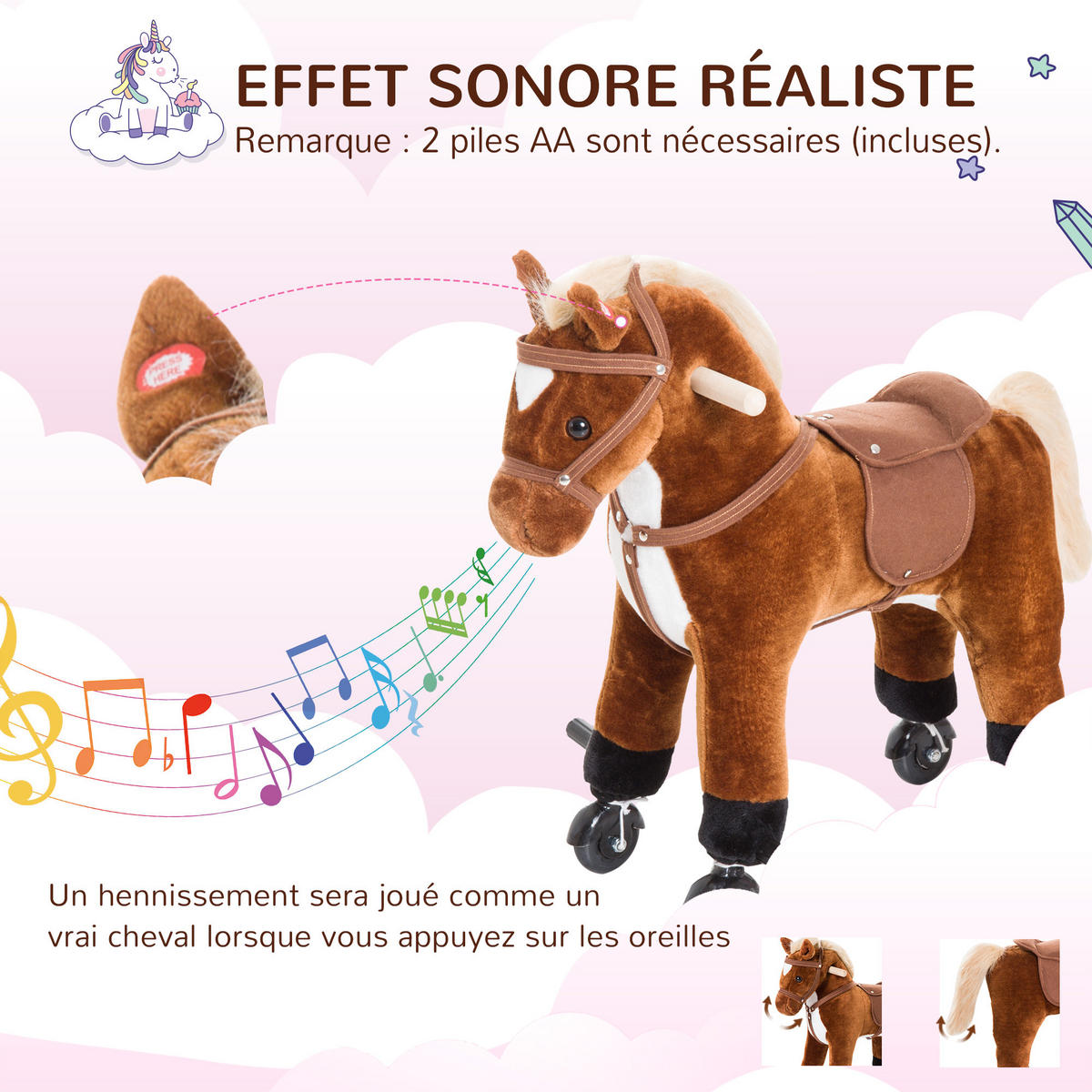 SCHAUKELPFERD DE-18242 4 Rollen, Soundeffekt Braun - Braun, Holz (23/60/55cm) - ComfortXL