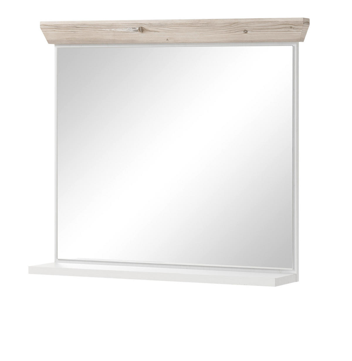 BADSPIEGEL Pinie weiß, Oslo Pinie Landhaus, Badspiegel mit Ablage, 80 x 72 cm - Weiß/Pinienfarben, Holzwerkstoff (80/72/15cm) - Furn.Design