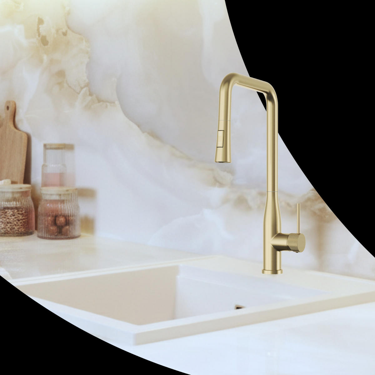 KÜCHENARMATUR Vector Gebürstetes Gold mit Ausziehbrause 2 Funktionen 1-tlg. - Chromfarben, Metall (27/46/27cm) - Granitan