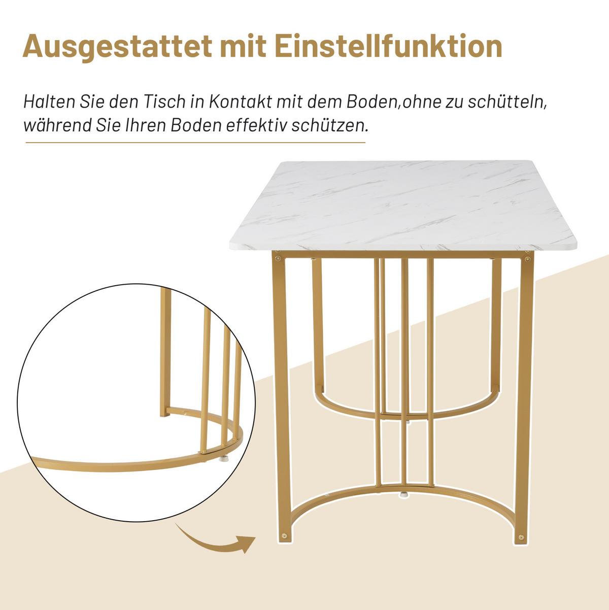 ESSTISCH 140x80x75 cm aus MDF mit Marmormuster auf geometrischem Metallgestell - Weiß, Holzwerkstoff (140/80/75cm) - Modfu