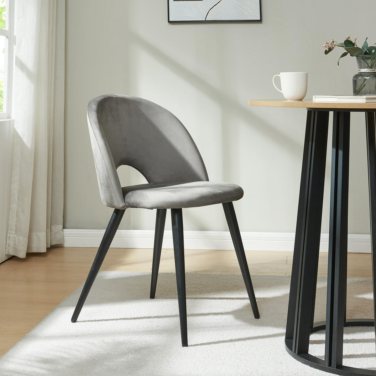 ESSZIMMERSTUHL-SET 4 TLG. Karijoki - Schwarz/Grau, Textil/Metall (50/77/55cm) - [en.casa]