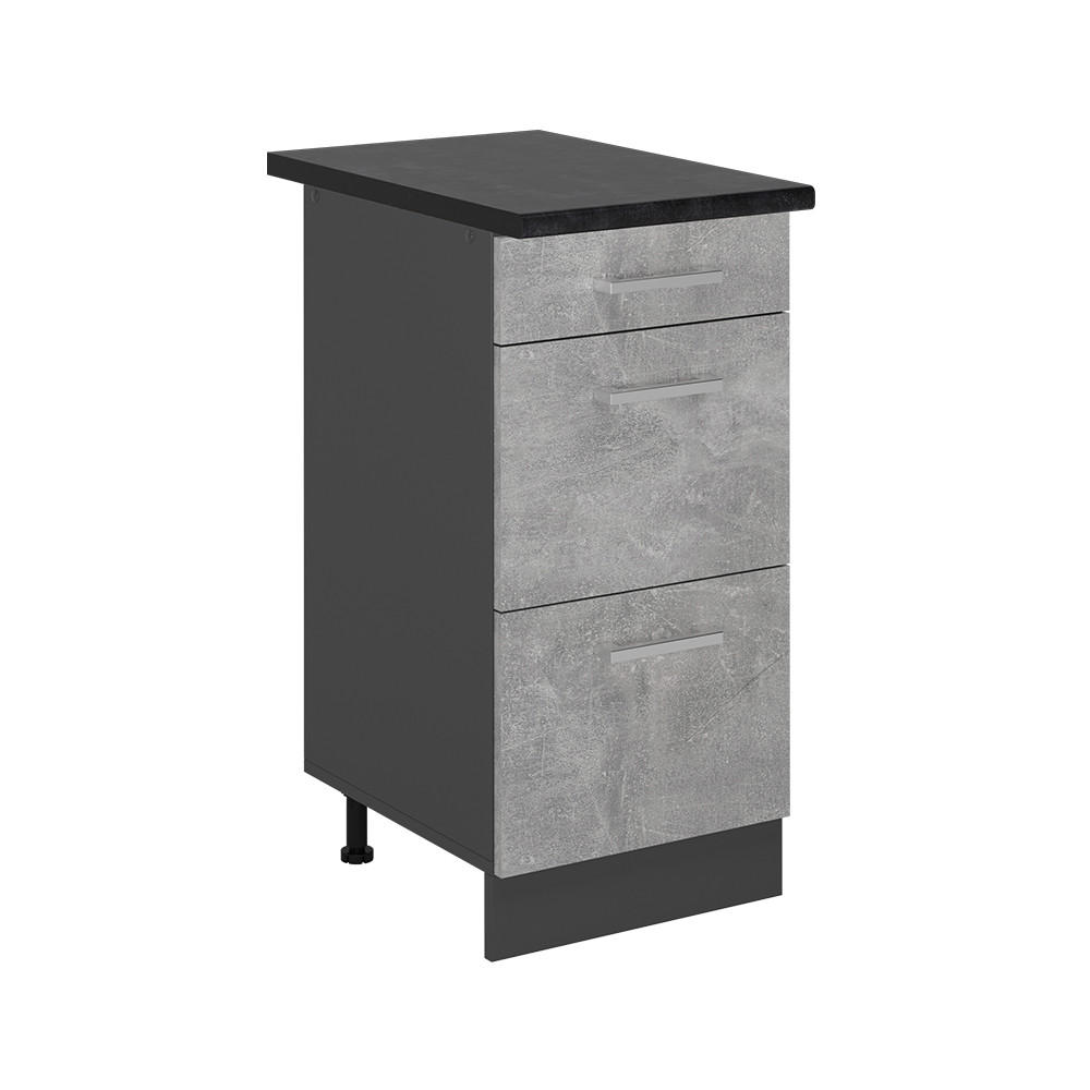 KÜCHENUNTERSCHRANK R-Line Beton 40 cm mit Schubladen, AP Anthrazit - Schieferfarben/Anthrazit, Holzwerkstoff (40/81.6/60cm) - Vicco