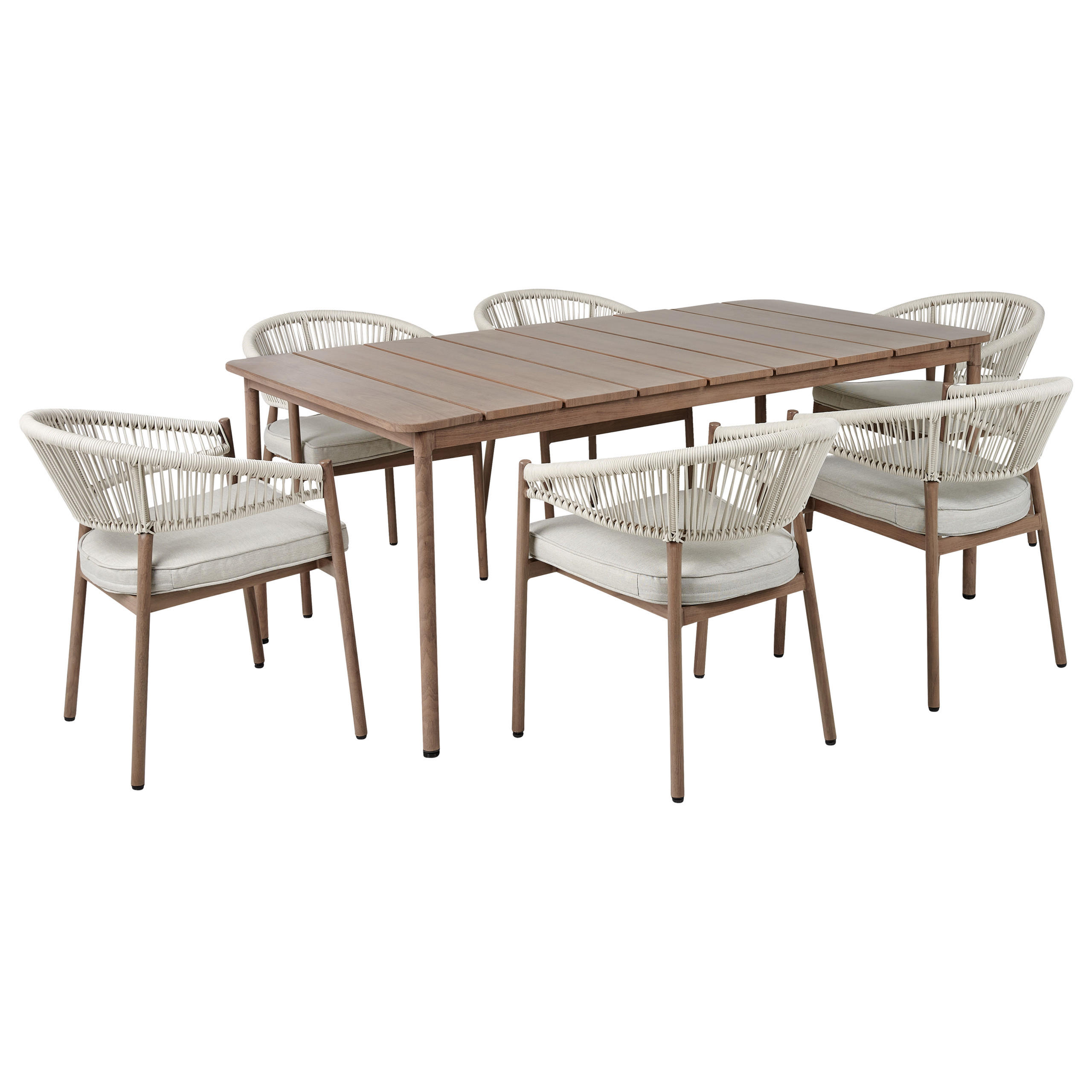 GARTENMÖBEL-SET 6-Sitzer Dunkler Holzfarbton Flavia - Dunkelbraun/Beige, Metall - Beliani