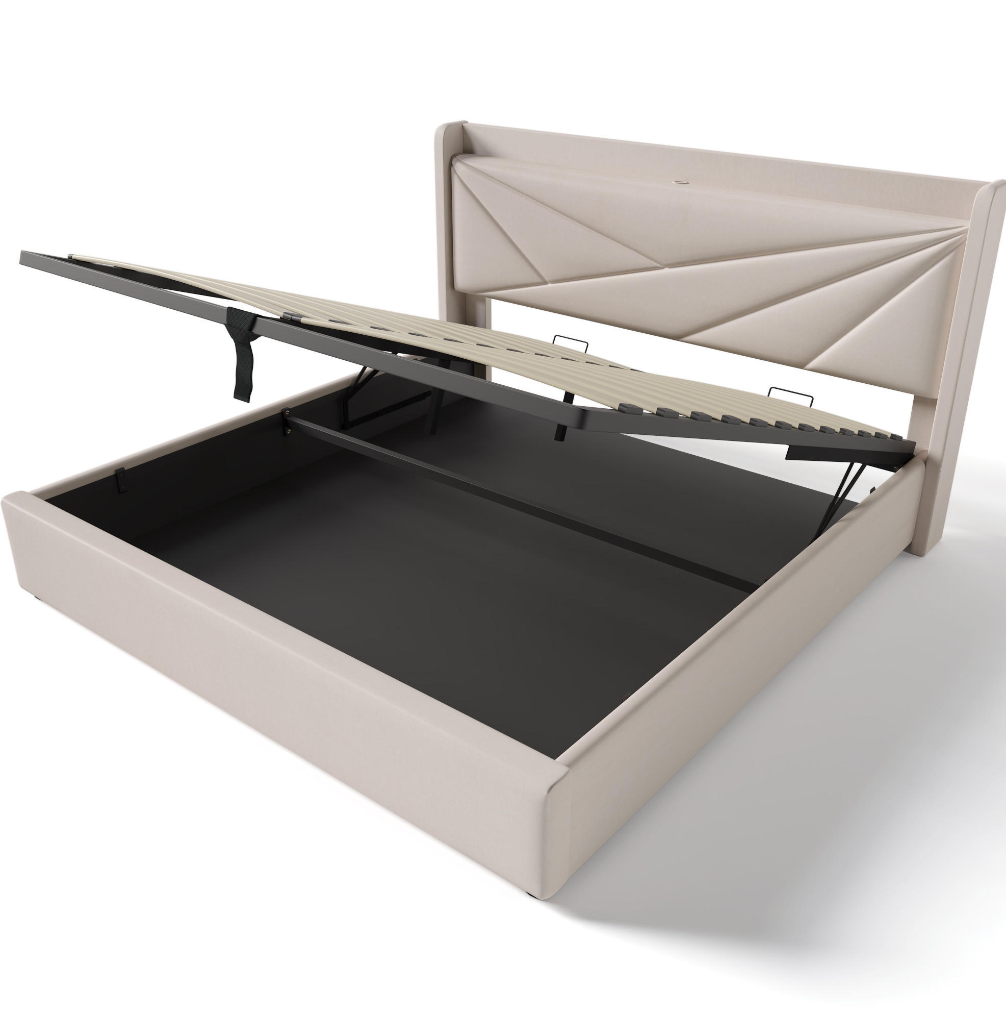 POLSTERBETT 160/200 cm mit Bettkasten, USB-C und Lattenrost in Beige - Beige, Textil (160/200cm) - BEAOK
