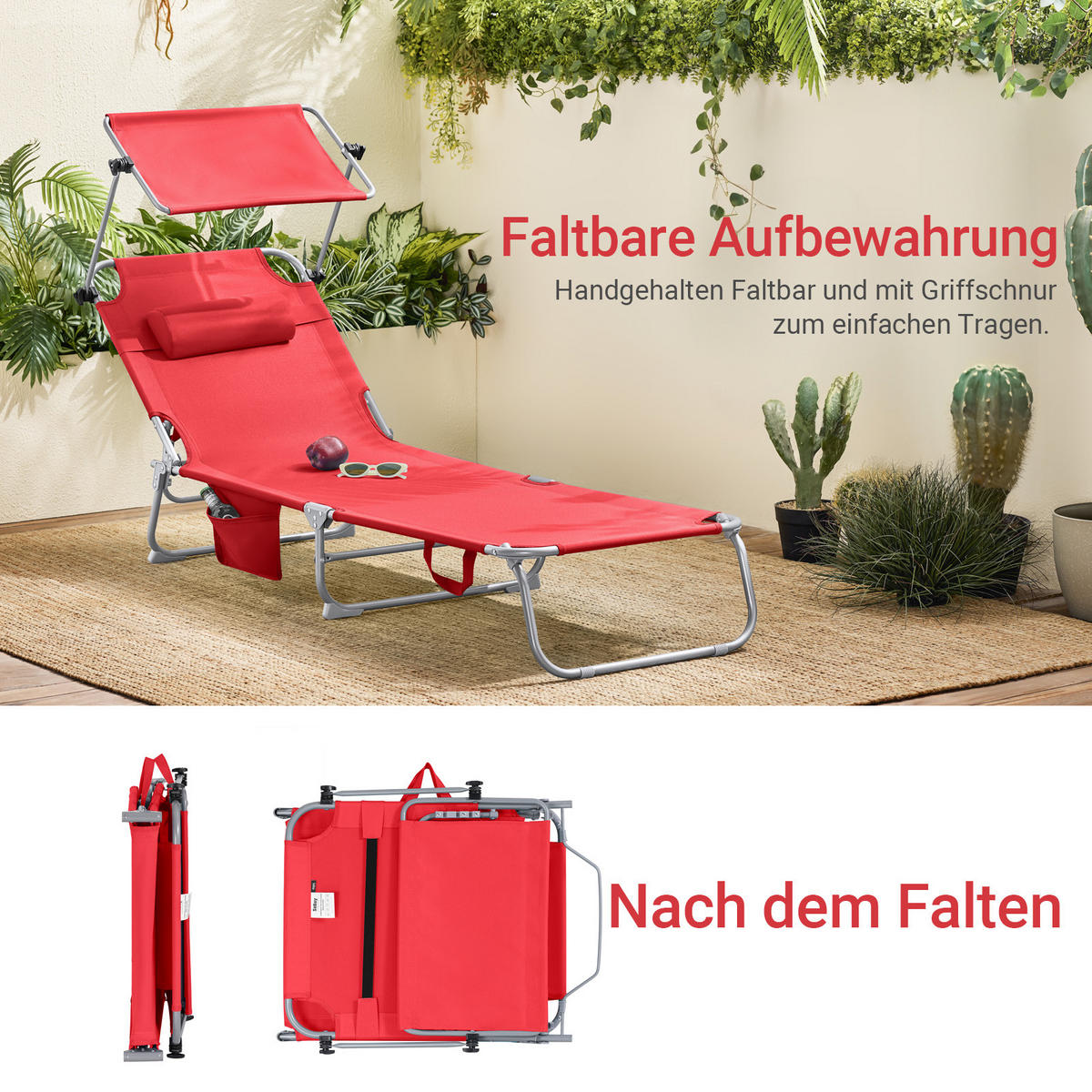 SONNENLIEGE Rot - Rot, Textil/Metall (195/90/63cm) - SoBuy